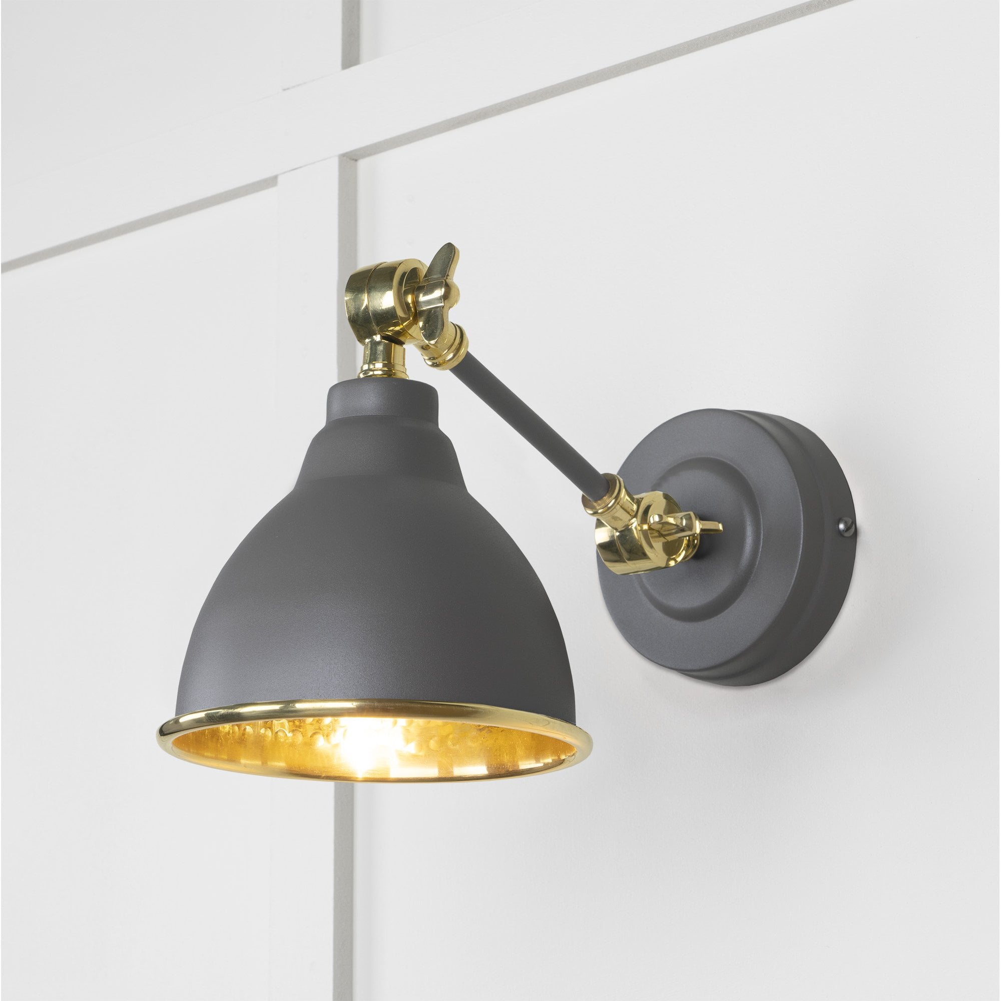 From The Anvil Hammered Brass Brindley Wall Light - Bluff (Warm Grey)