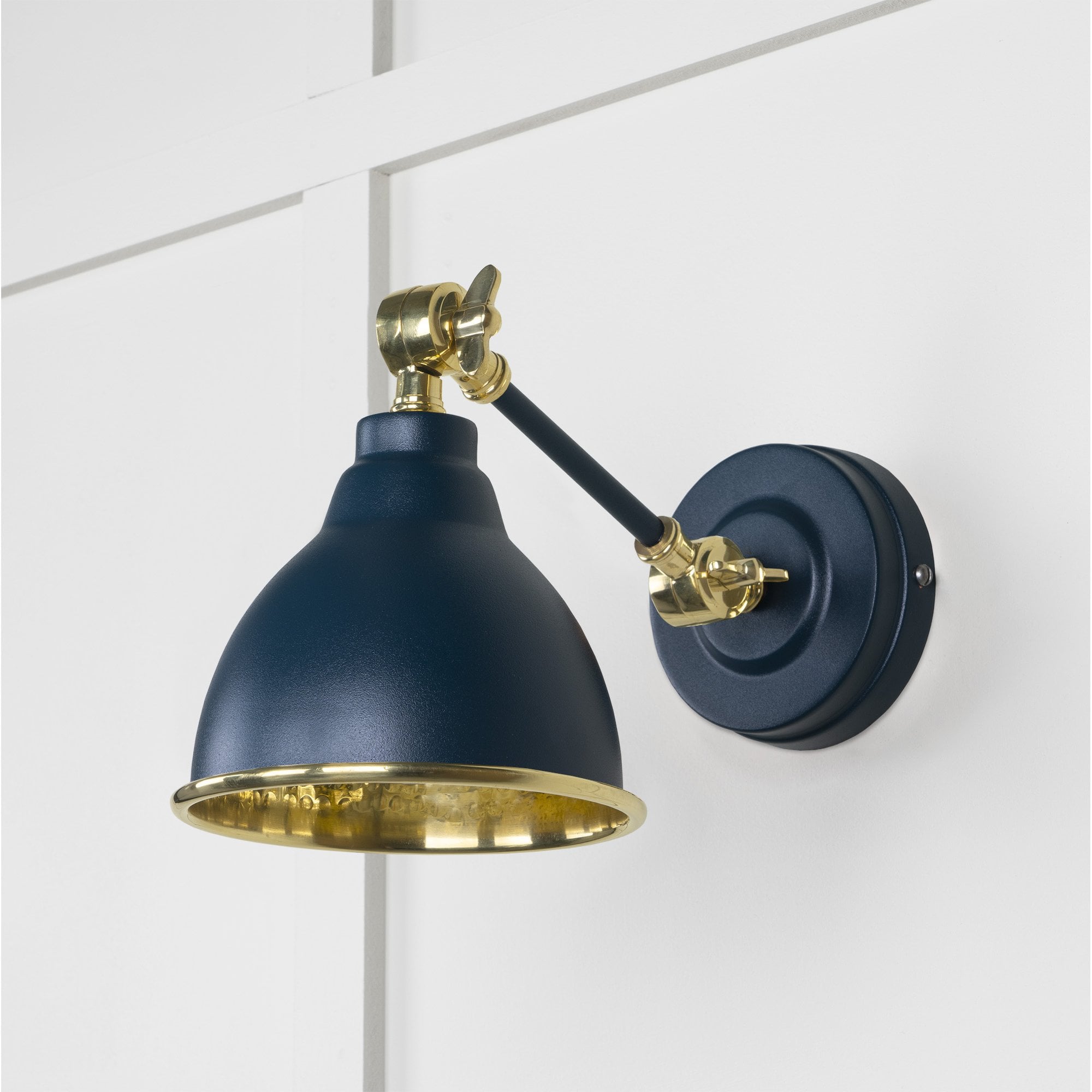 From The Anvil Hammered Brass Brindley Wall Light - Dusk (Dark Blue/Grey)