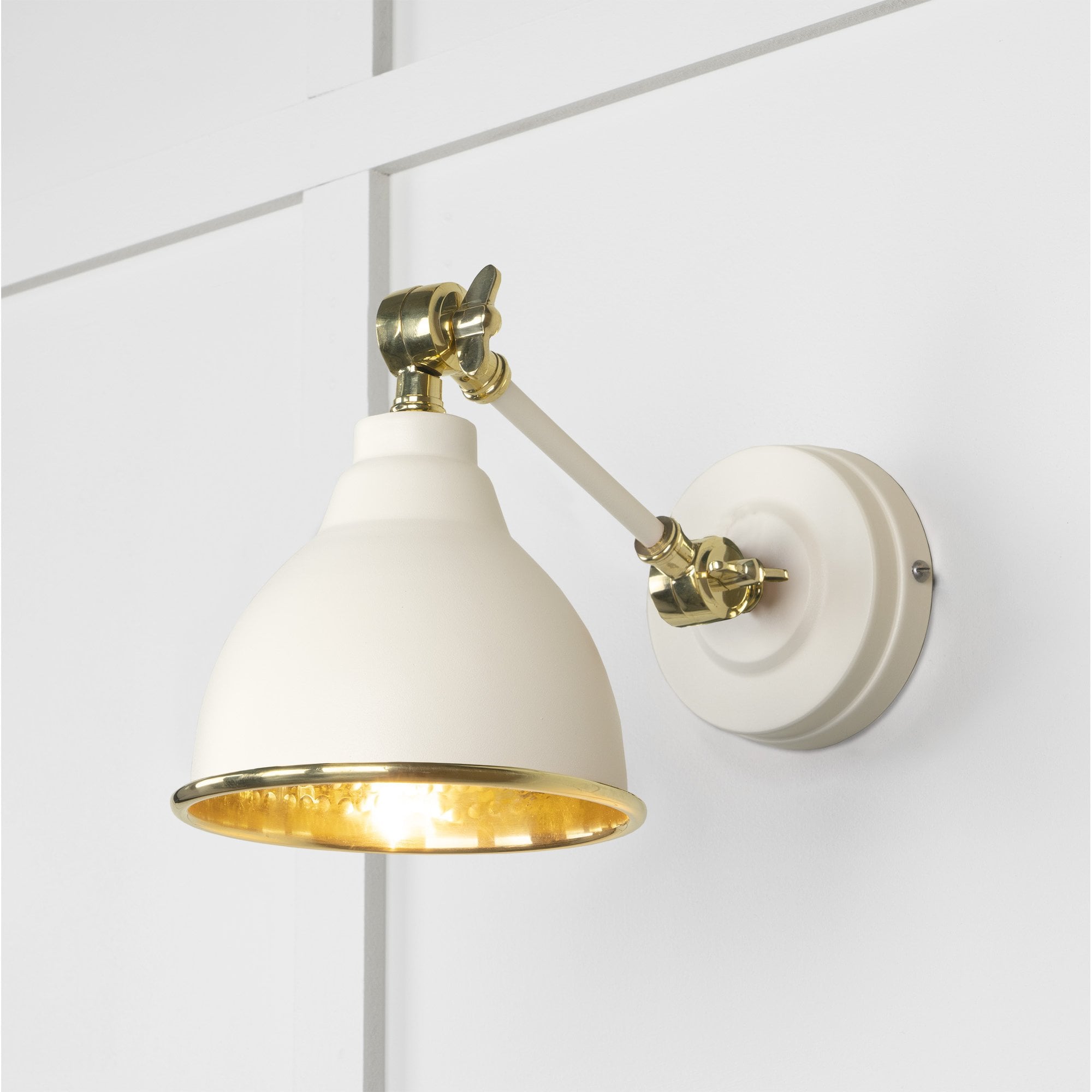 From The Anvil Hammered Brass Brindley Wall Light - Teasel (Off White/Cream)