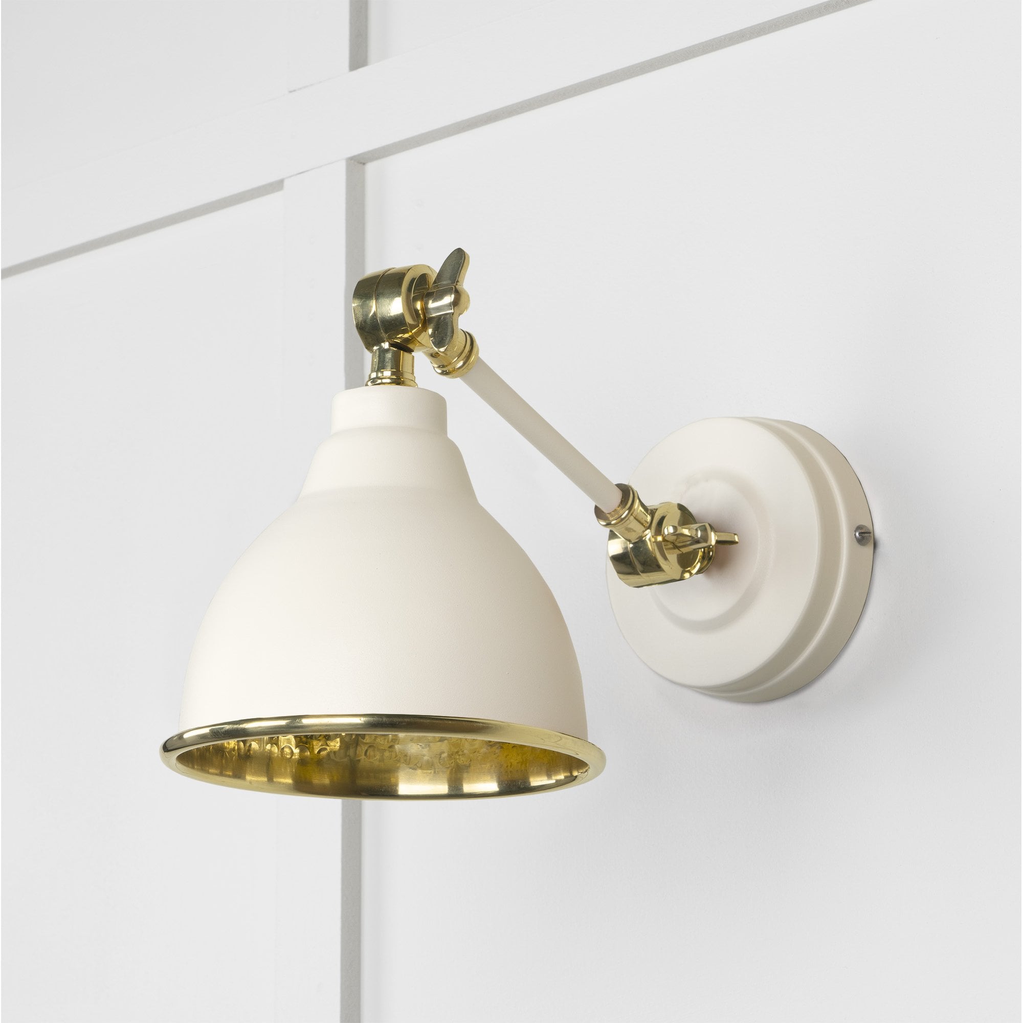 From The Anvil Hammered Brass Brindley Wall Light - Teasel (Off White/Cream)