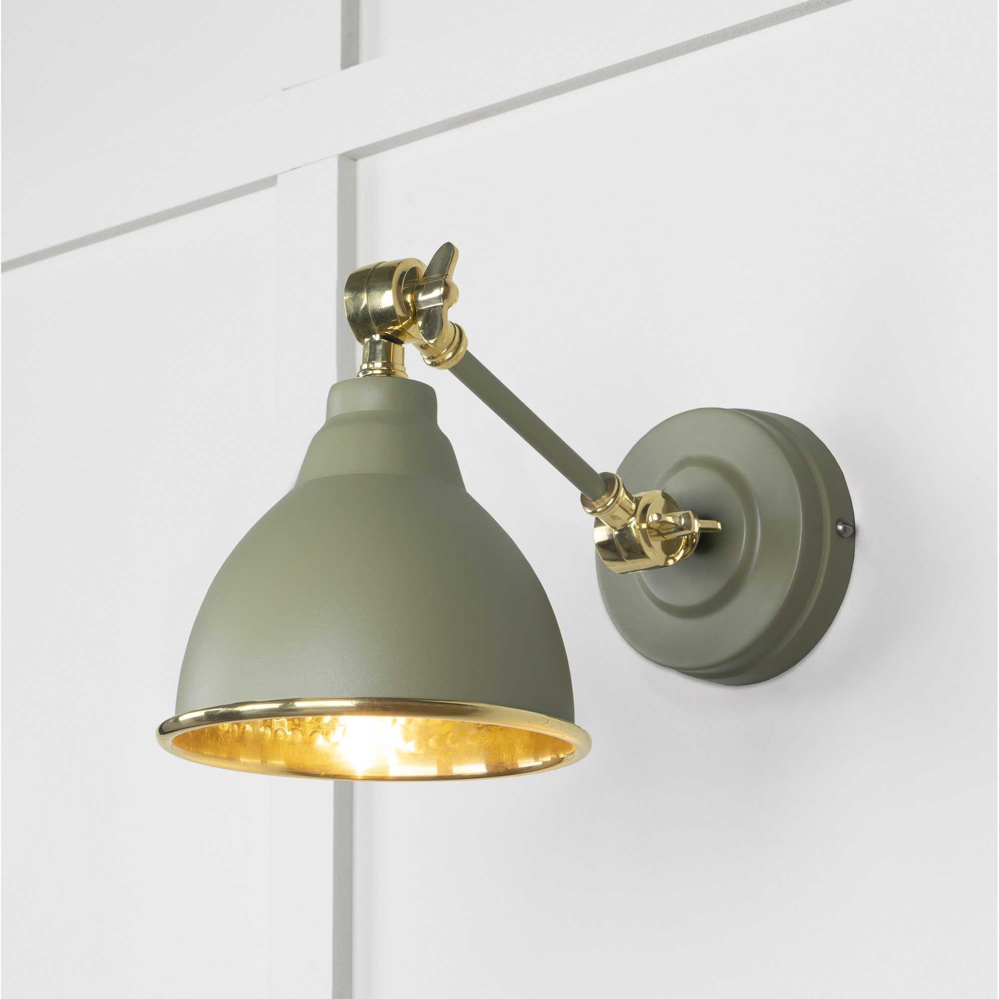 From The Anvil Hammered Brass Brindley Wall Light - Tump (Pale Green)