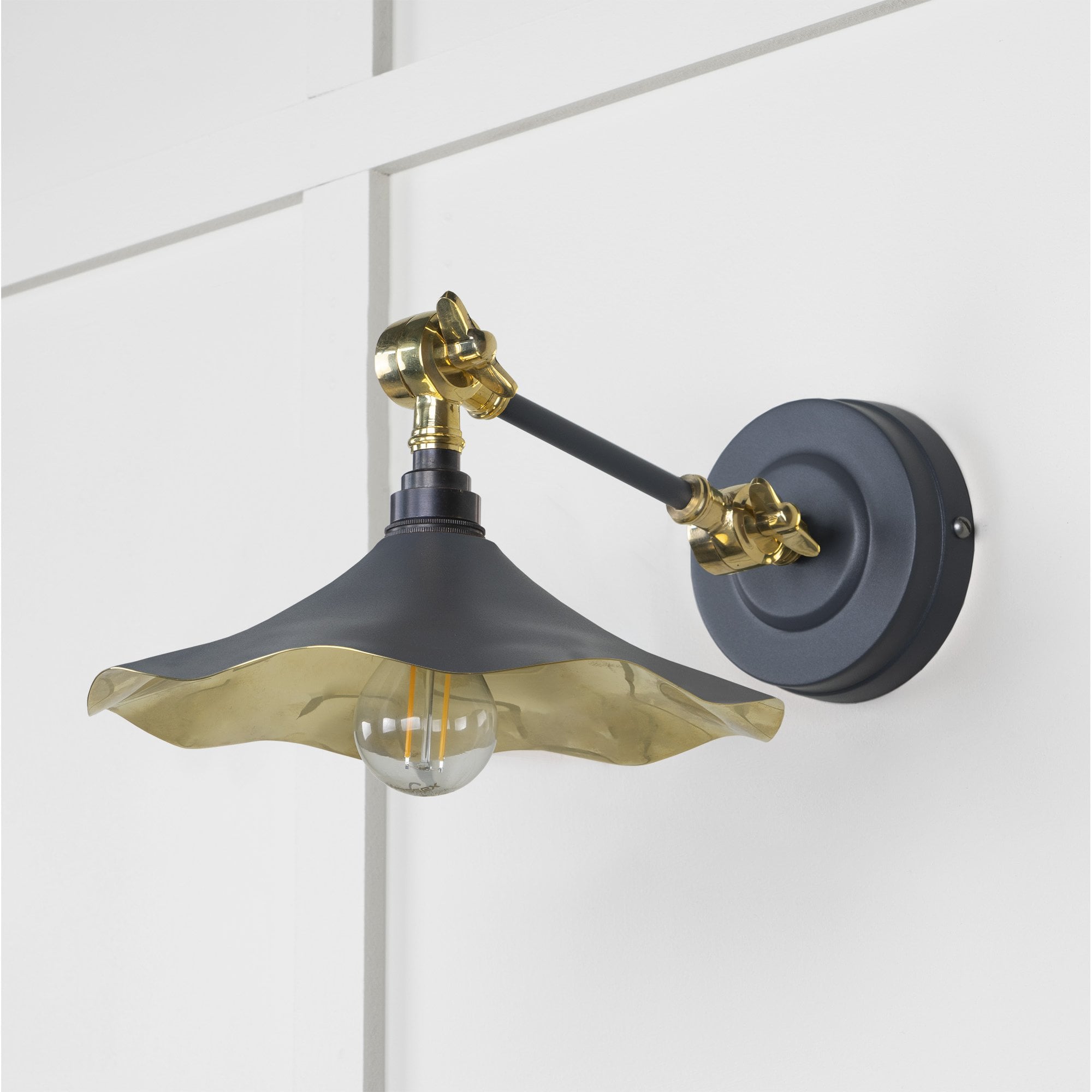 From The Anvil Smooth Brass Flora Wall Light - Slate (Mid Grey)