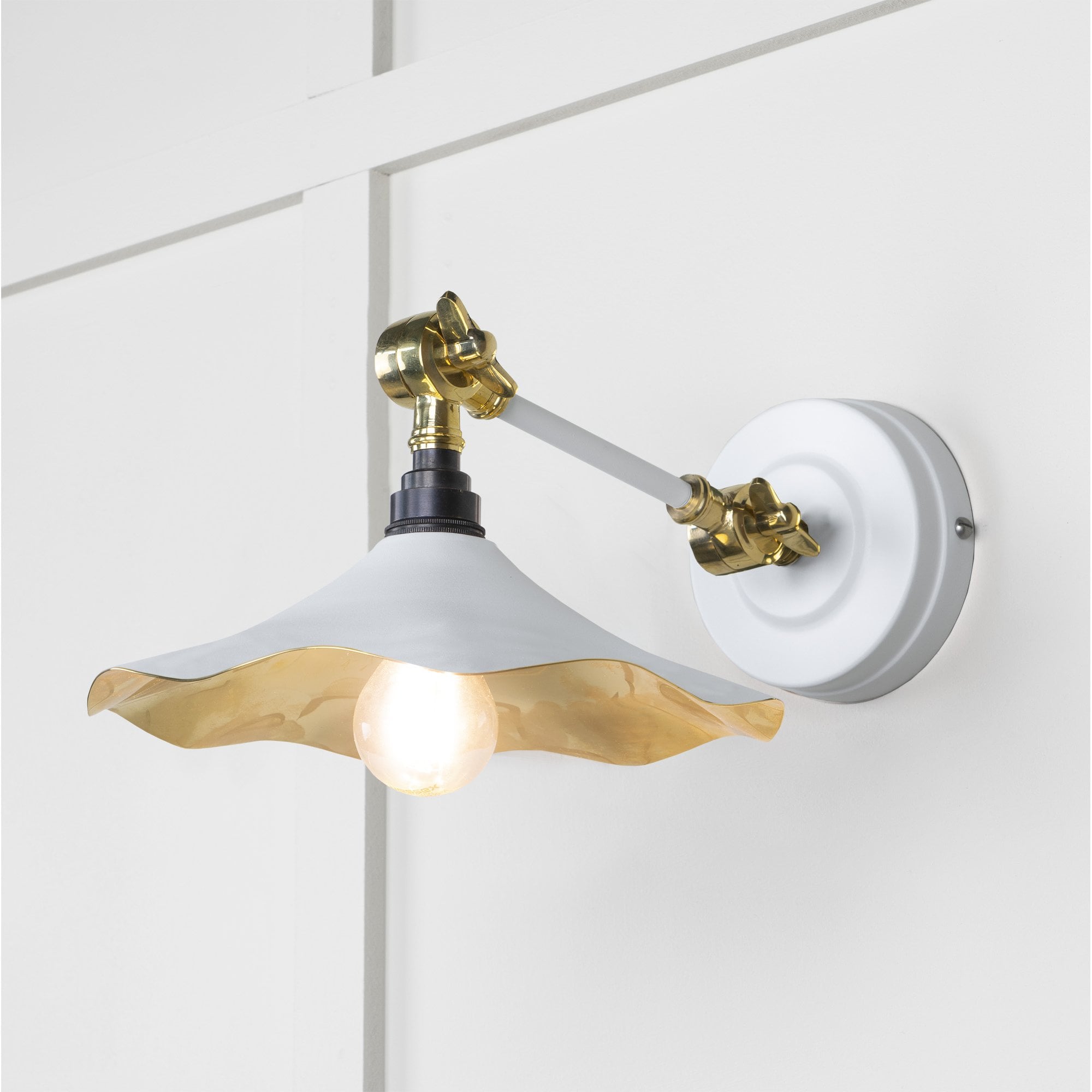 From The Anvil Smooth Brass Flora Wall Light - Flock (Matt White)