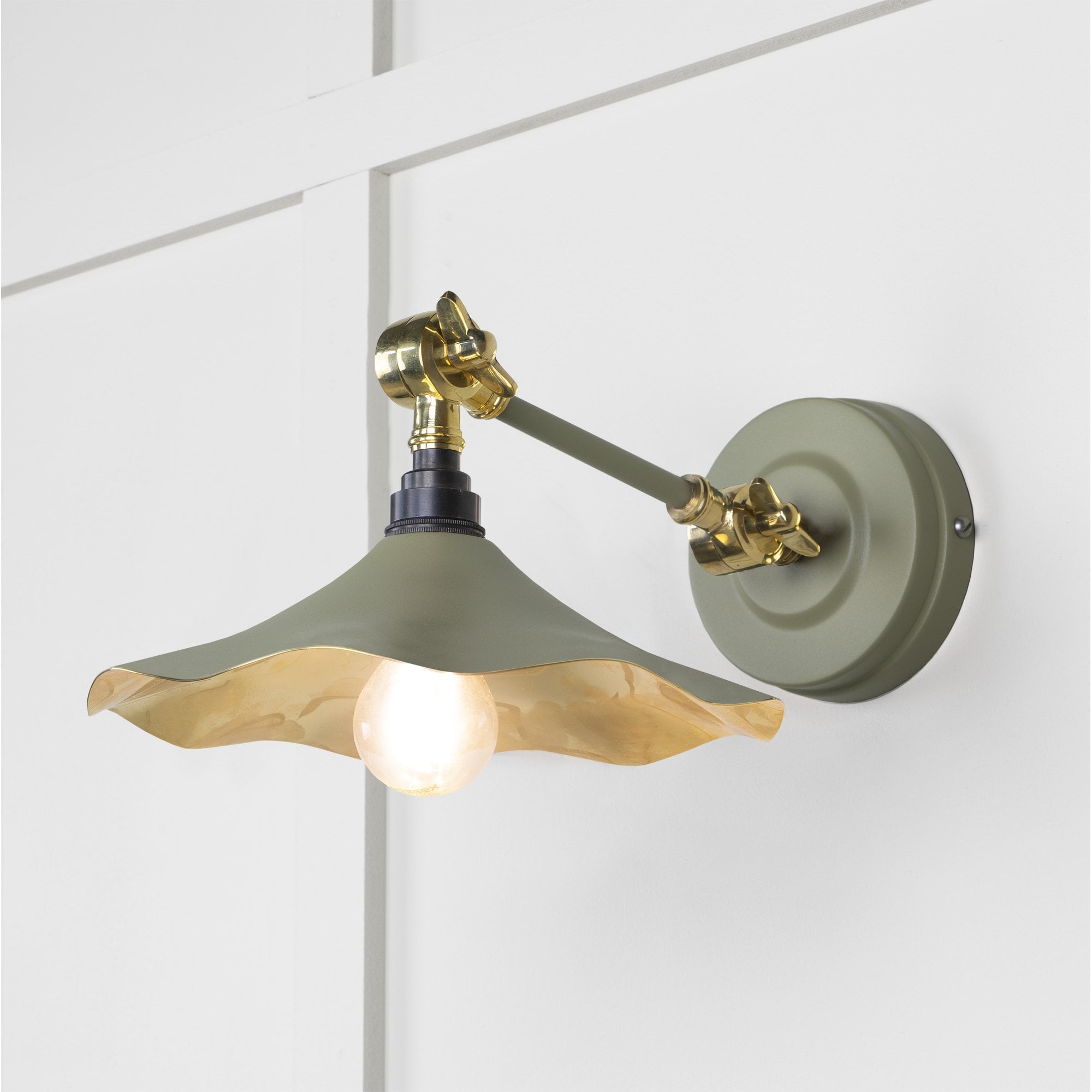 From The Anvil Smooth Brass Flora Wall Light - Tump (Pale Green)