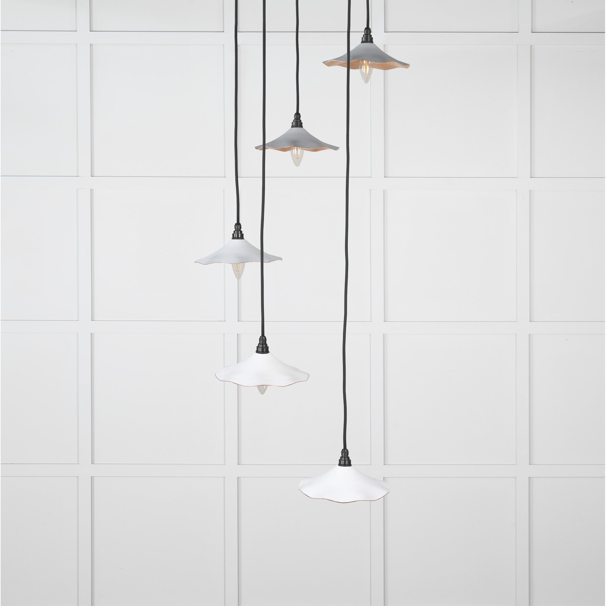 From The Anvil Smooth Copper Flora Cluster Pendant - Flock (Matt White)