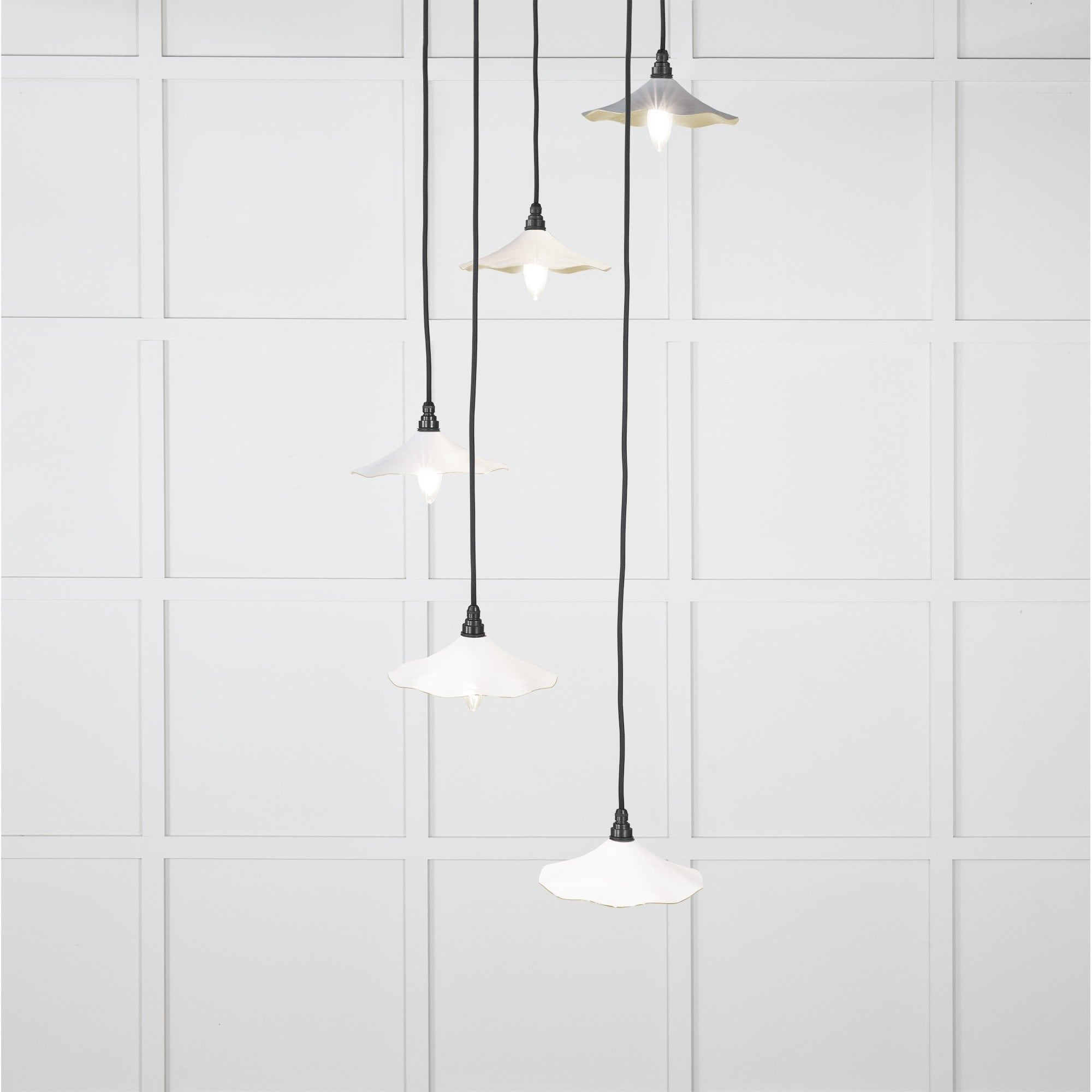 From The Anvil Smooth Brass Flora Cluster Pendant - Flock (Matt White)