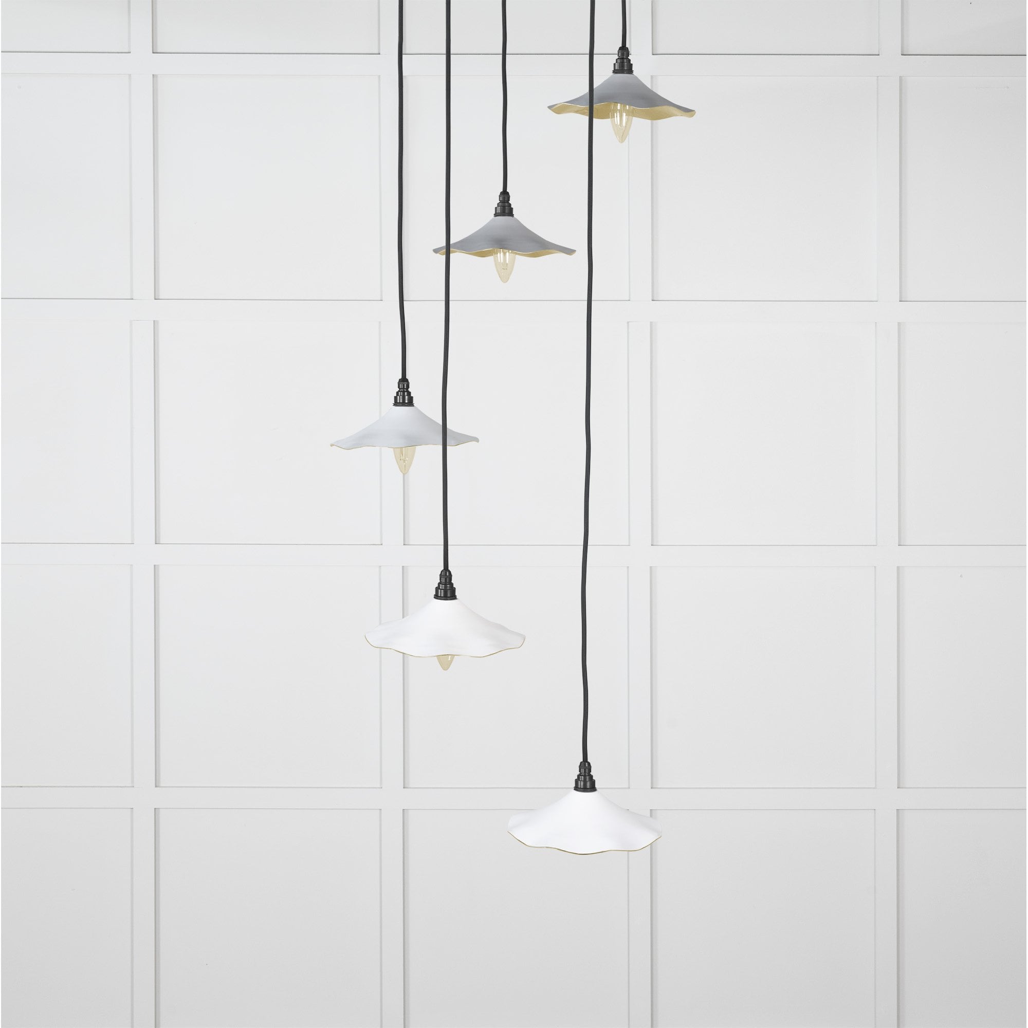 From The Anvil Smooth Brass Flora Cluster Pendant - Flock (Matt White)