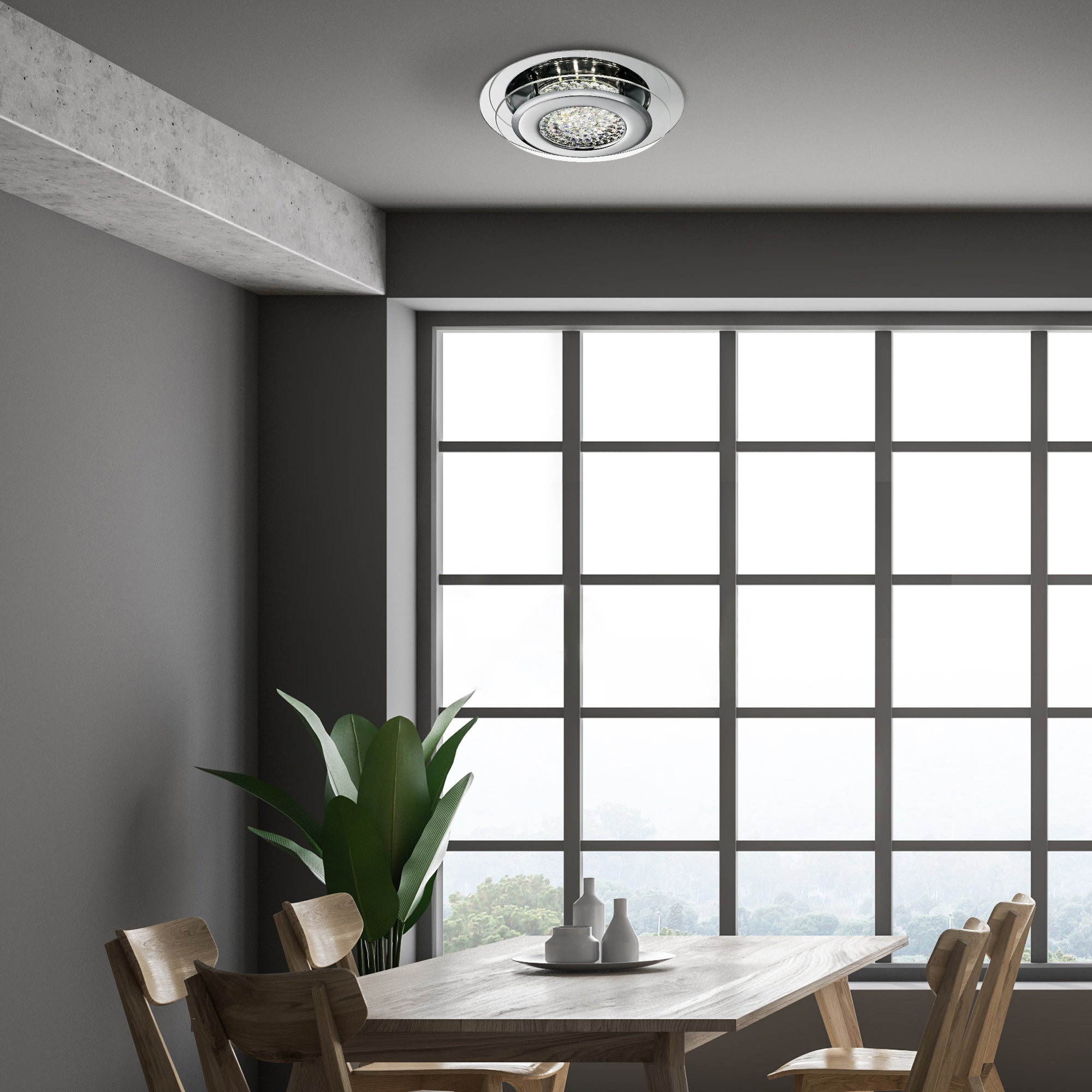 Searchlight Viola Chrome LED Flush Light With Crystal Centre Decoration