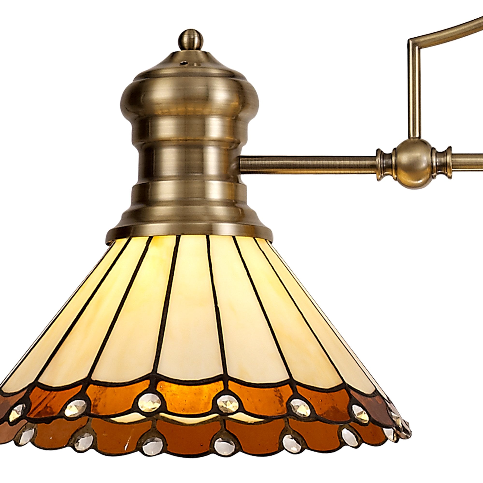 Fabula Amberley 3 Light Linear Pendant - 30cm Tiffany Shade - Antique Brass, Amber & Cream
