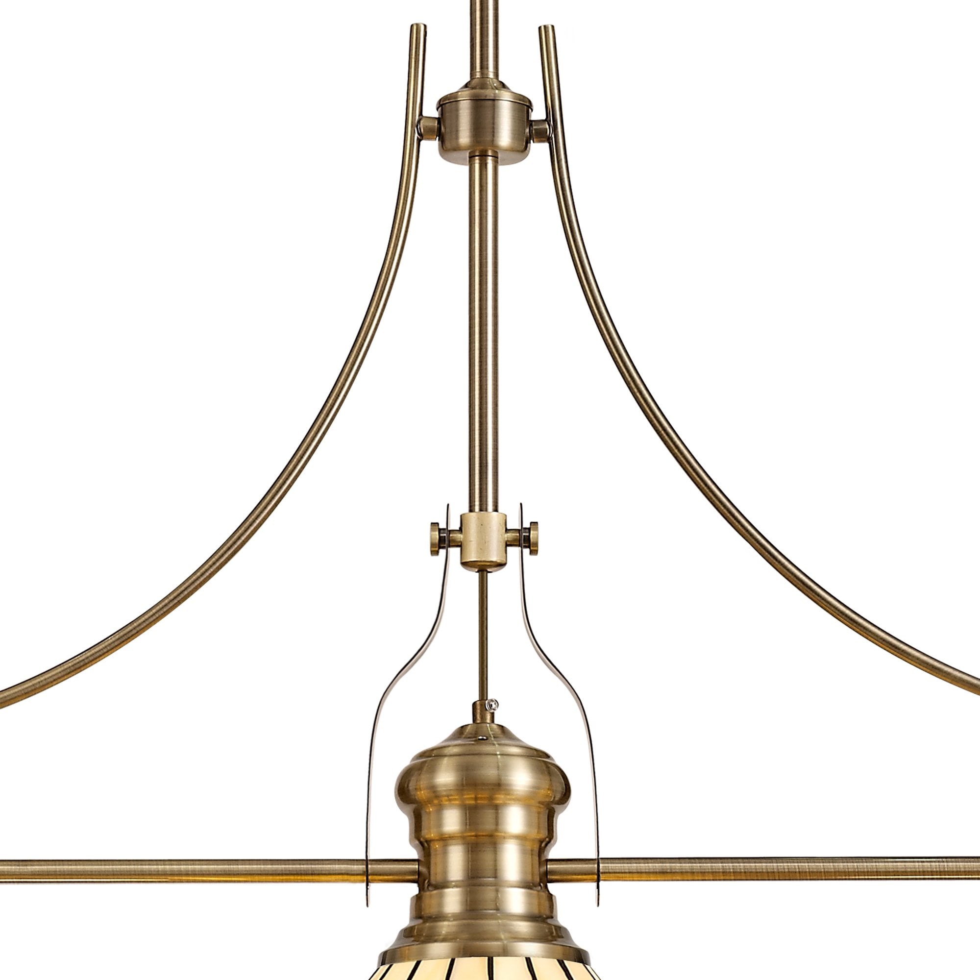 Fabula Amberley 3 Light Linear Pendant - 30cm Tiffany Shade - Antique Brass, Blue & Cream