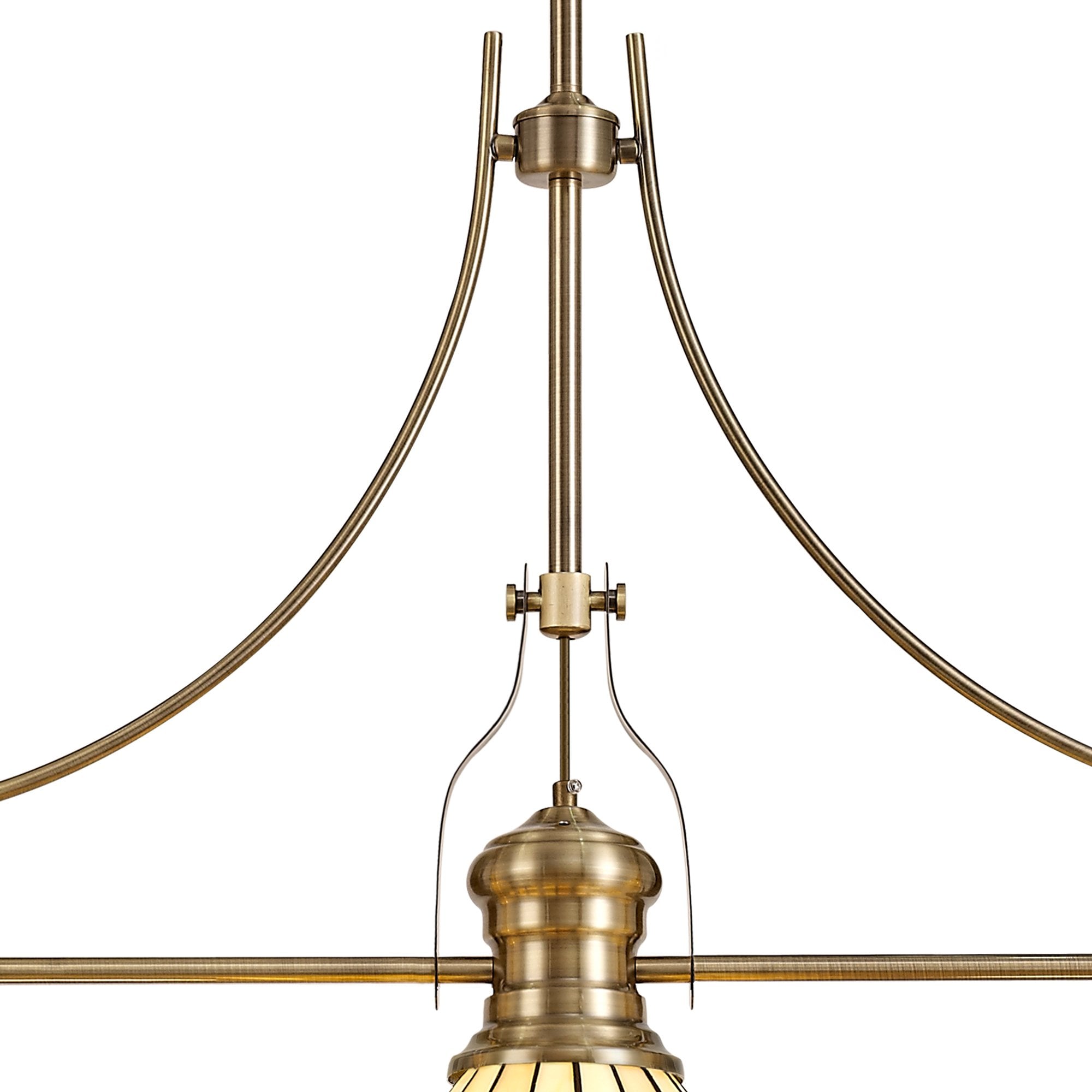 Fabula Amberley 3 Light Linear Pendant - 30cm Tiffany Shade - Antique Brass, Green & Cream