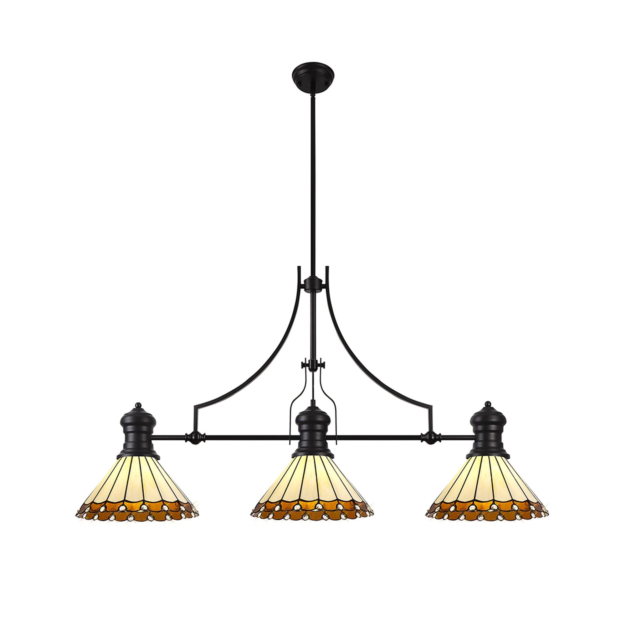 Fabula Amberley 3 Light Linear Pendant - 30cm Tiffany Shade - Matt Black, Amber & Cream