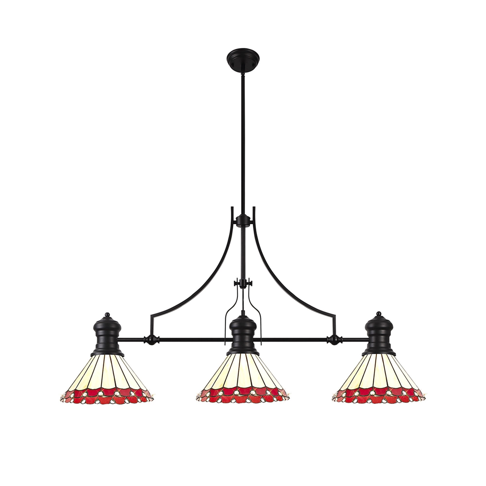 Fabula Amberley 3 Light Linear Pendant - 30cm Tiffany Shade - Matt Black, Red & Cream