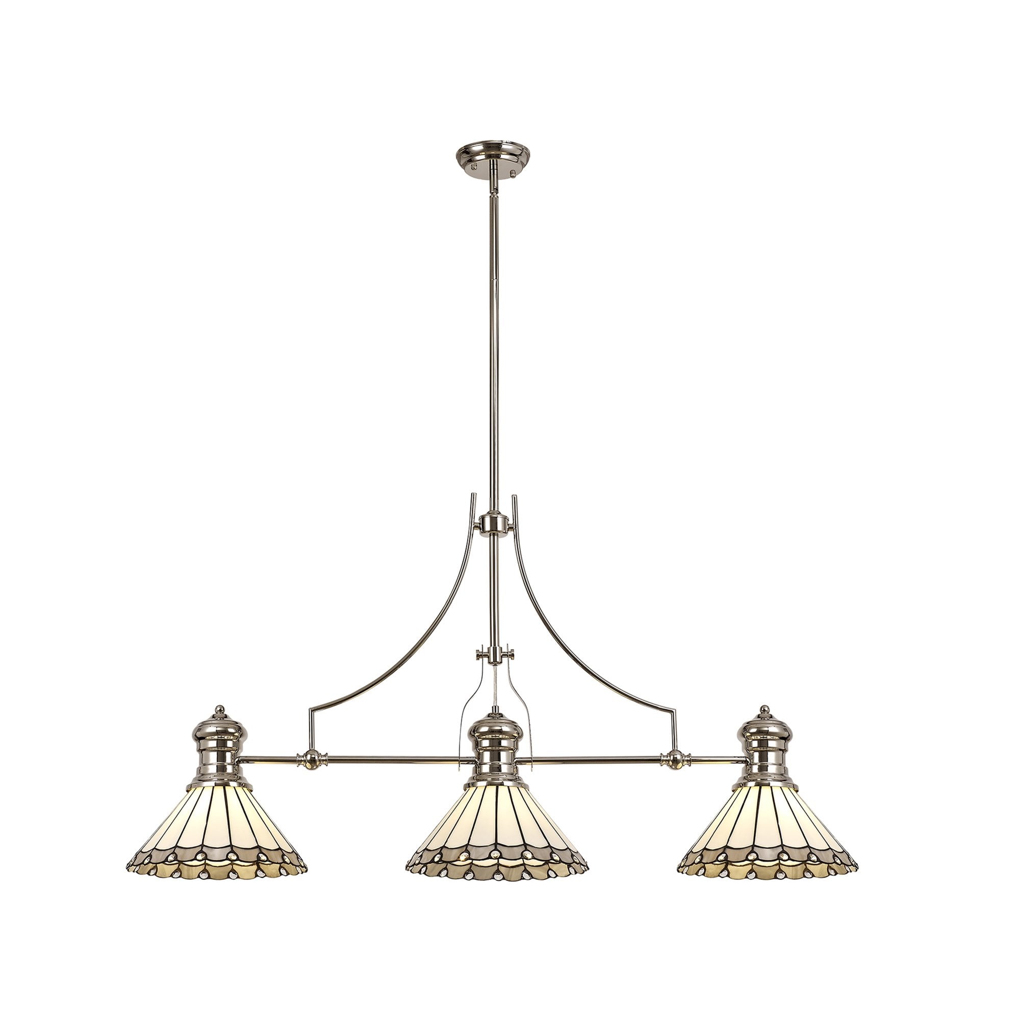 Fabula Amberley 3 Light Linear Pendant - 30cm Tiffany Shade - Polished Nickel, Grey & Cream