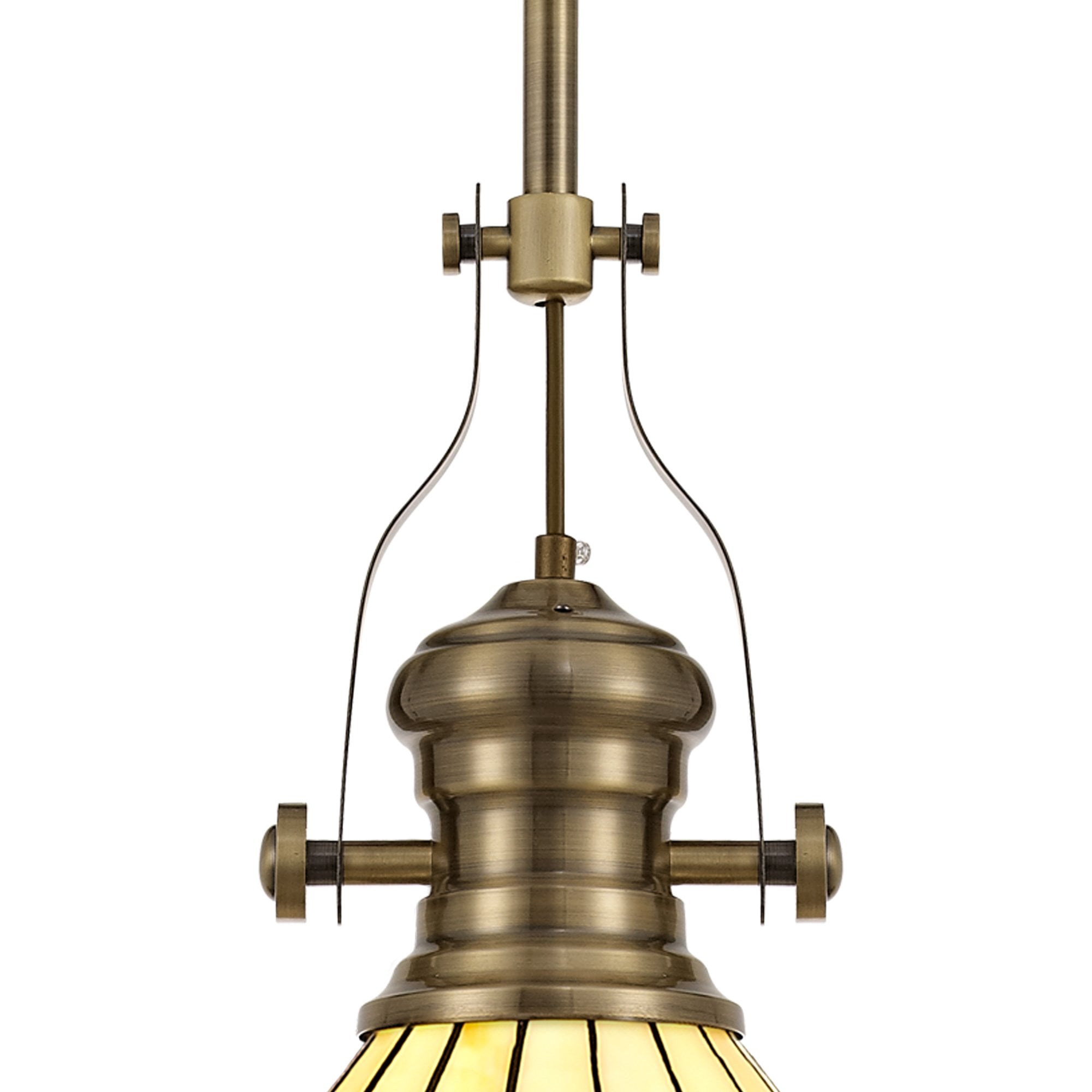 Fabula Amberley Single Pendant - 30cm Tiffany Shade - Antique Brass, Amber & Cream