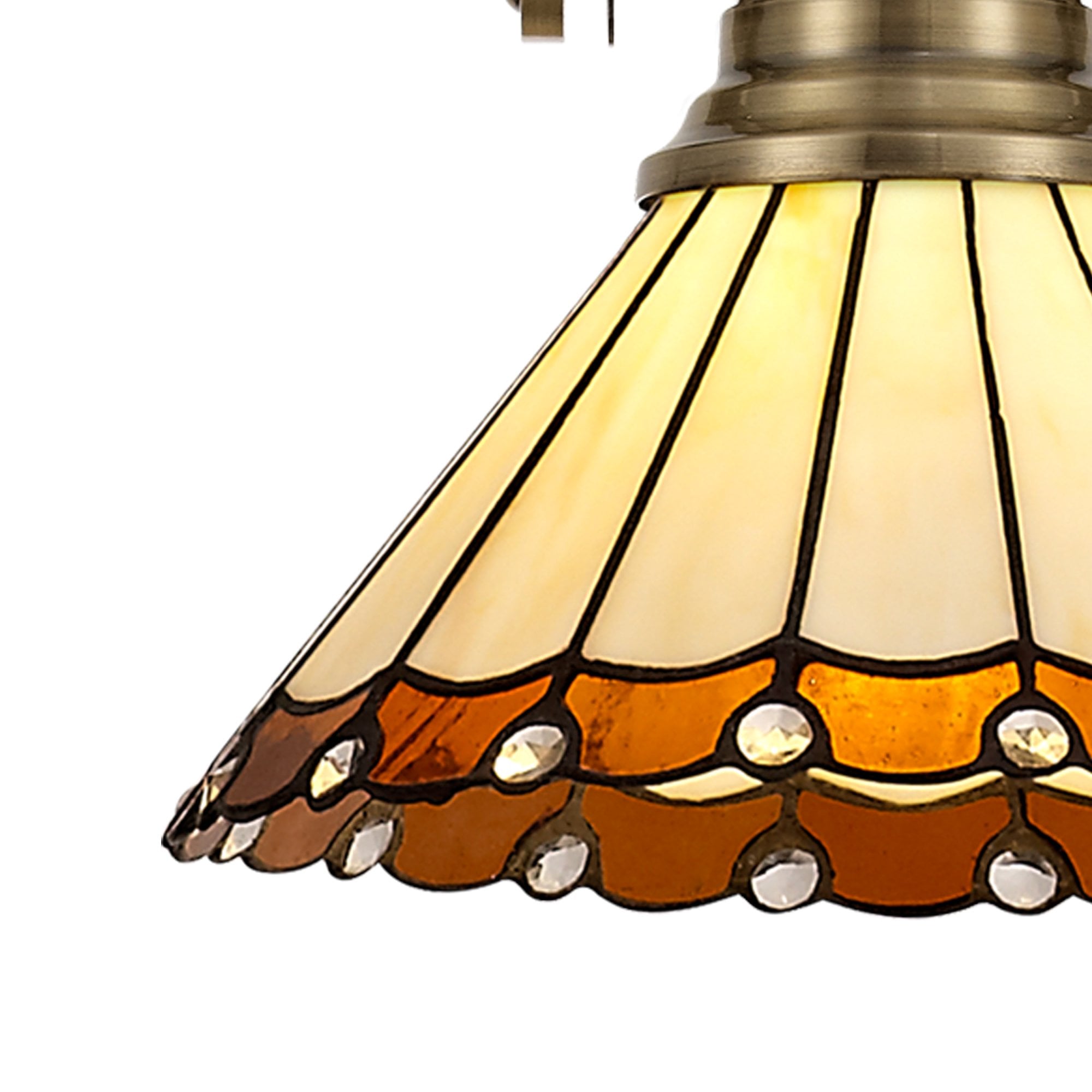 Fabula Amberley Single Pendant - 30cm Tiffany Shade - Antique Brass, Amber & Cream