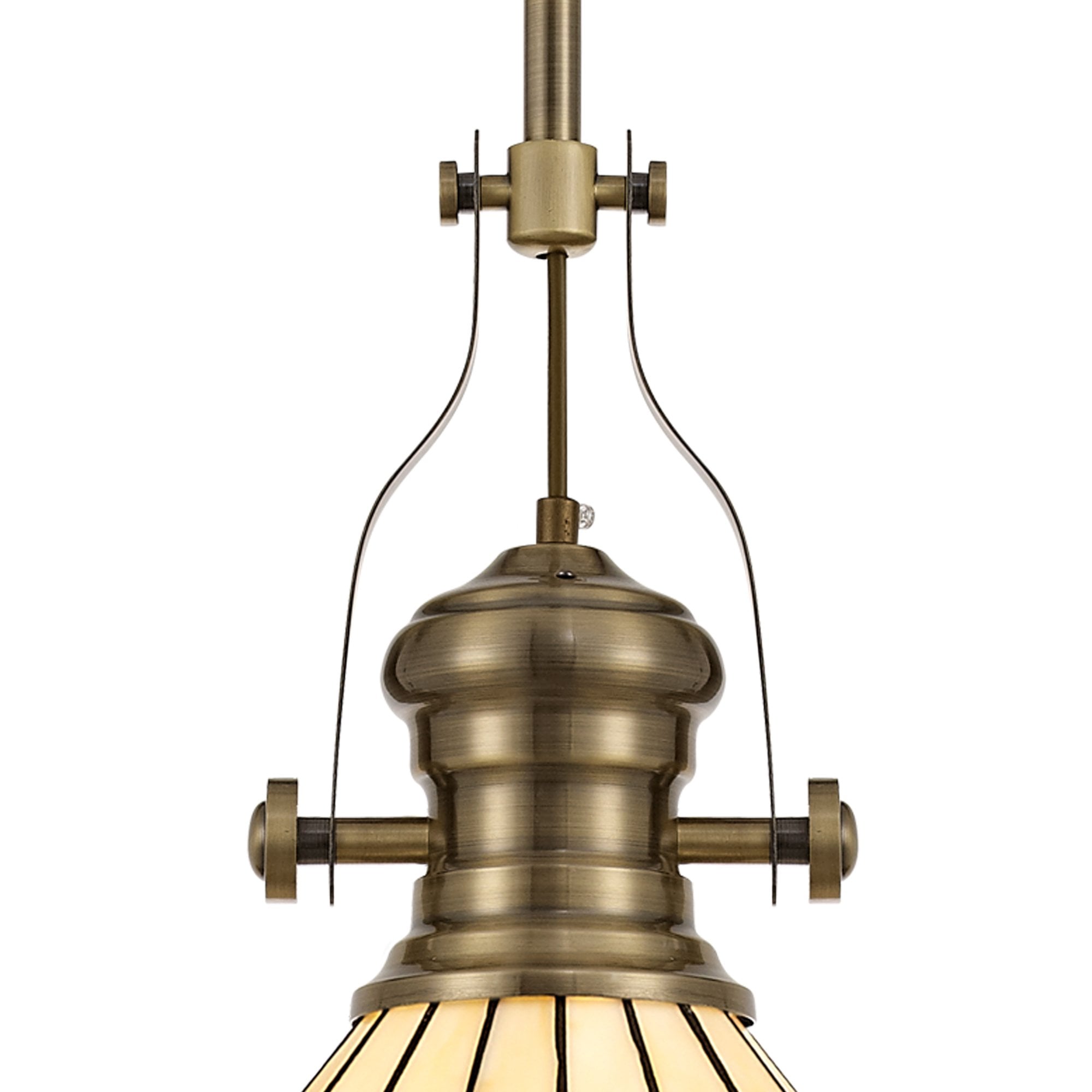 Fabula Amberley Single Pendant - 30cm Tiffany Shade - Antique Brass, Blue & Cream