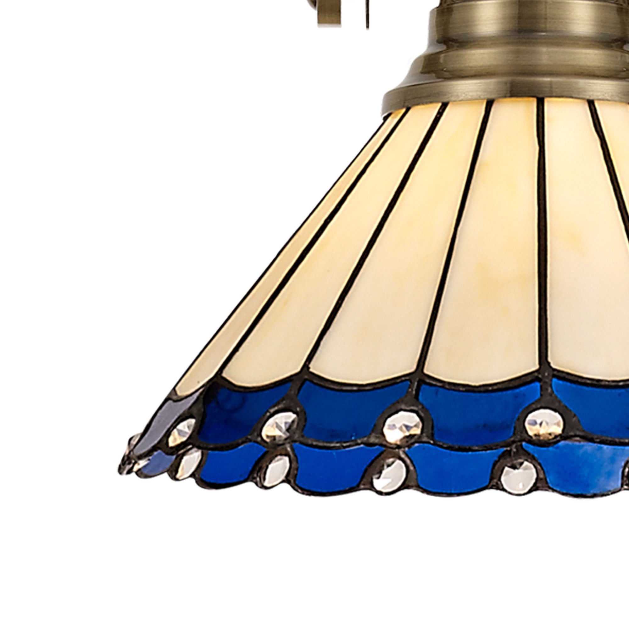 Fabula Amberley Single Pendant - 30cm Tiffany Shade - Antique Brass, Blue & Cream