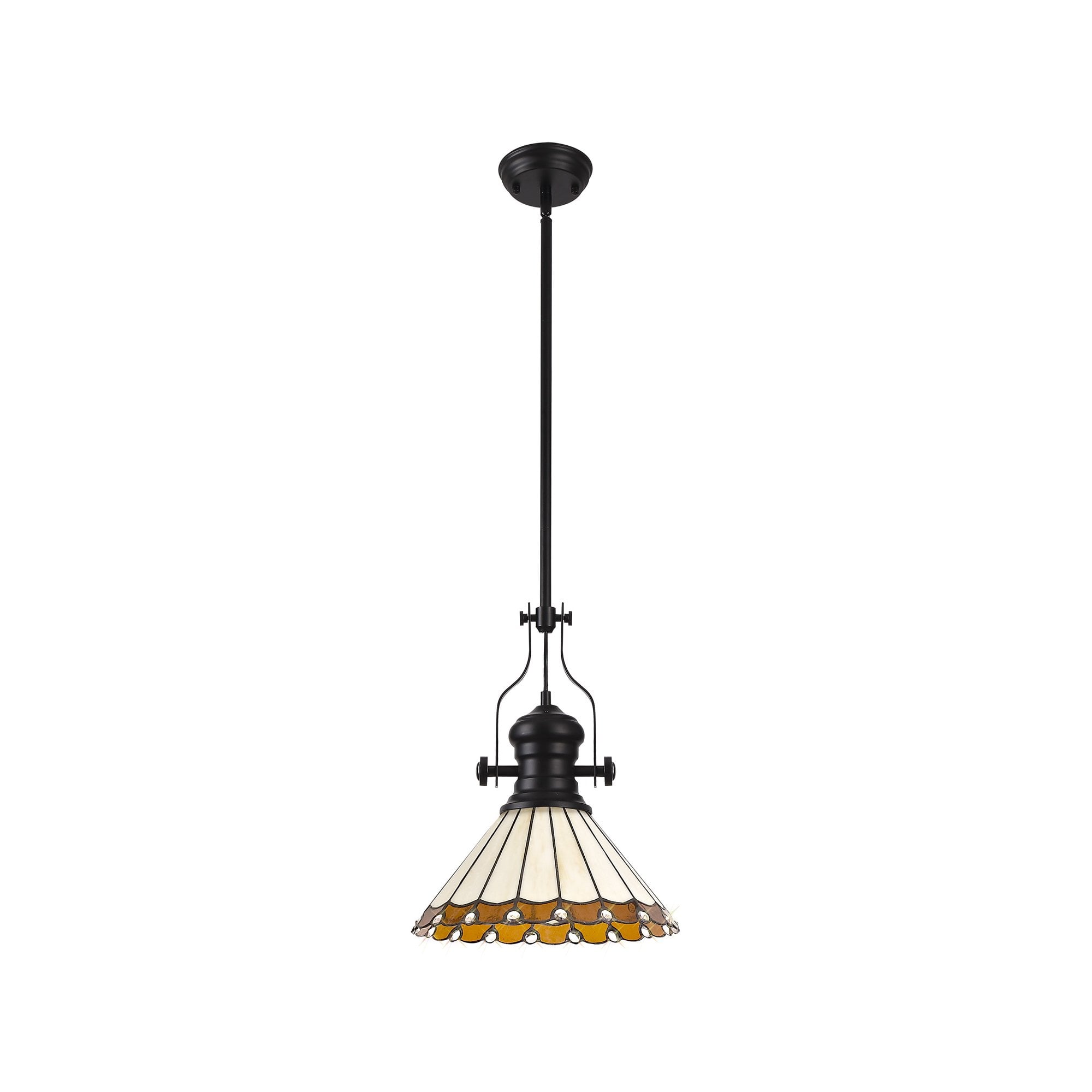 Fabula Amberley Single Pendant - 30cm Tiffany Shade - Matt Black, Amber & Cream