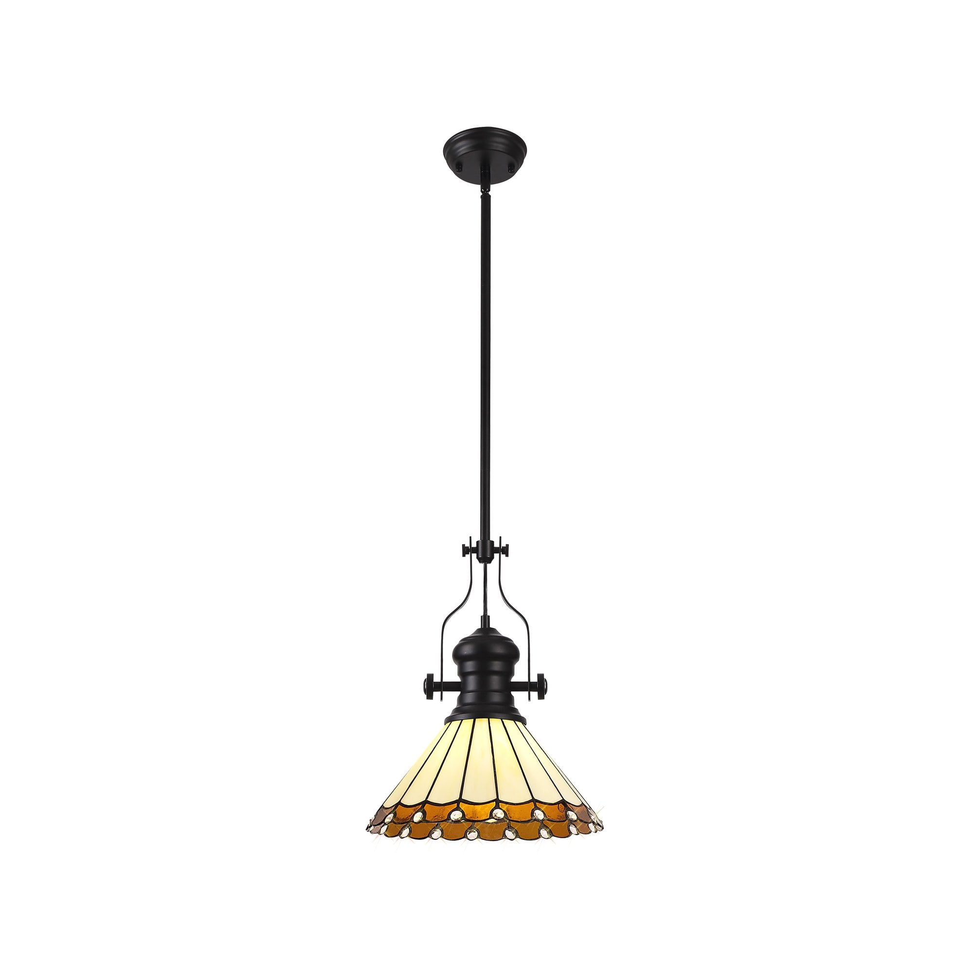 Fabula Amberley Single Pendant - 30cm Tiffany Shade - Matt Black, Amber & Cream