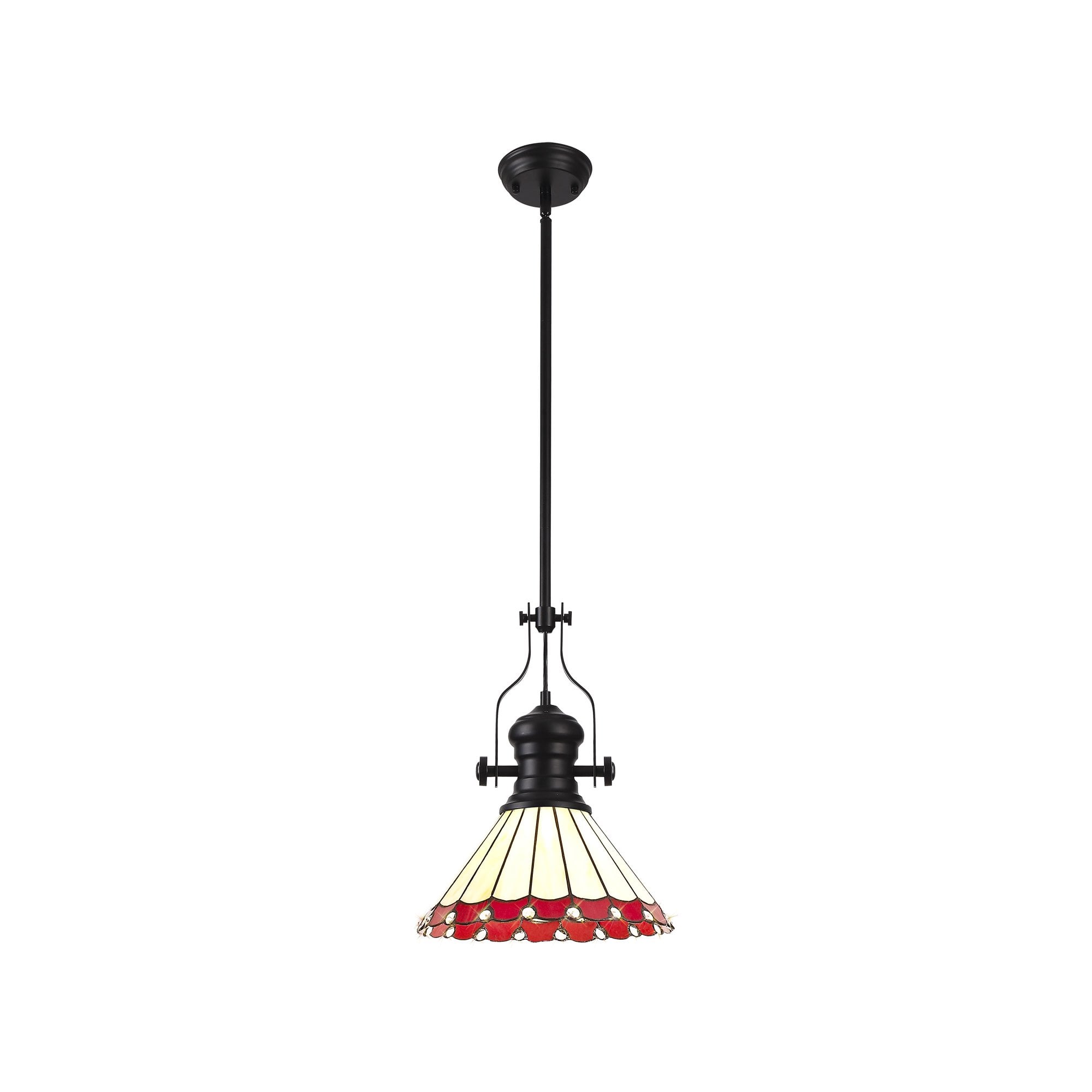 Fabula Amberley Single Pendant - 30cm Tiffany Shade - Matt Black, Red & Cream