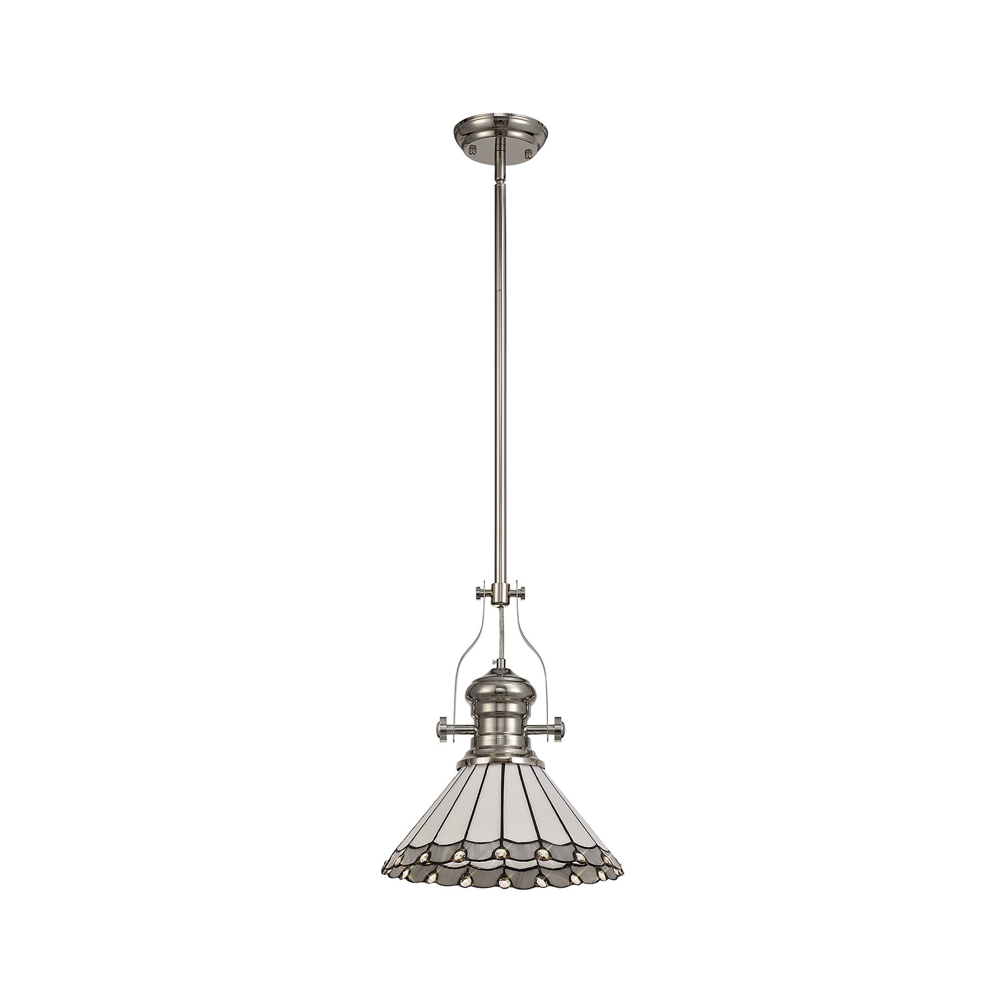 Fabula Amberley Single Pendant - 30cm Tiffany Shade - Polished Nickel, Grey & Cream