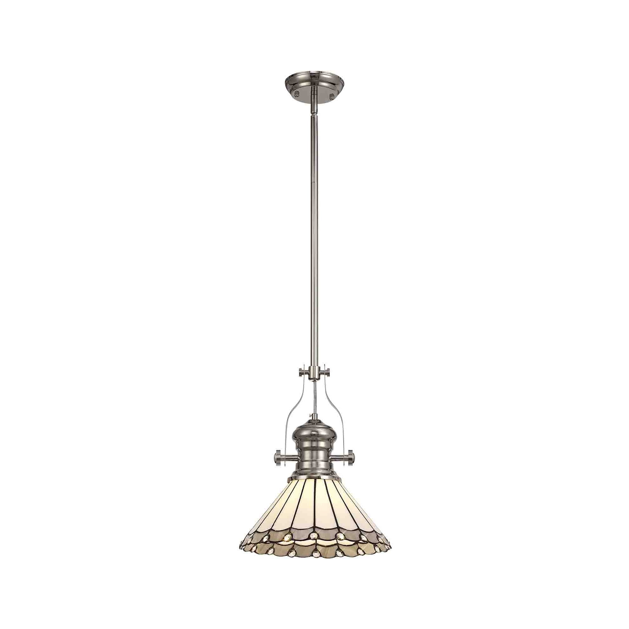 Fabula Amberley Single Pendant - 30cm Tiffany Shade - Polished Nickel, Grey & Cream