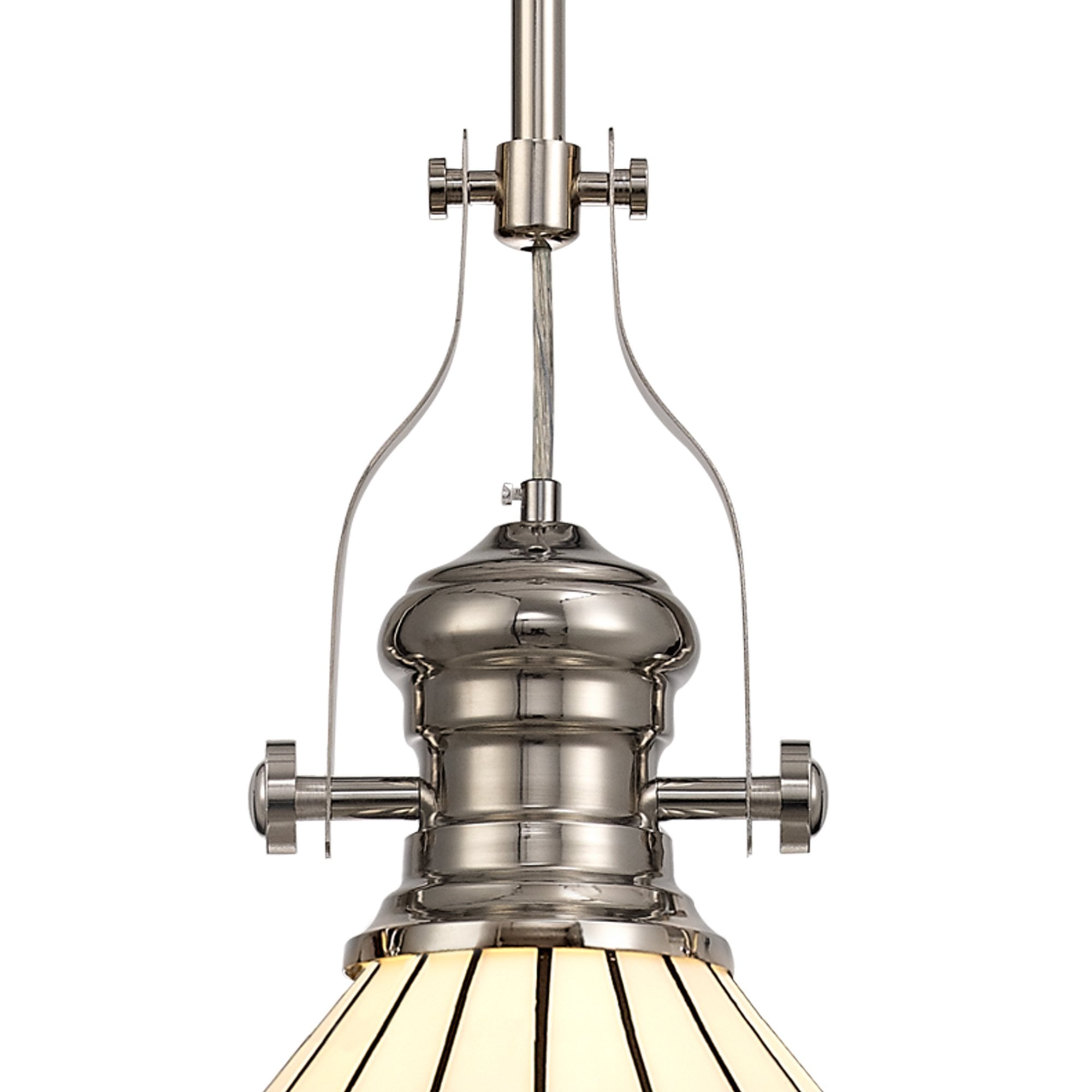 Fabula Amberley Single Pendant - 30cm Tiffany Shade - Polished Nickel, Grey & Cream