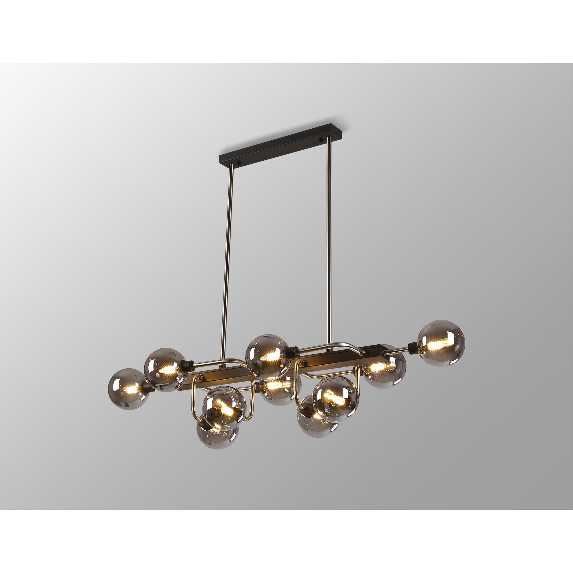 Fabula Appleby 10 Light Fixed Pendant - Graphite, Satin Nickel & Smoke Glass