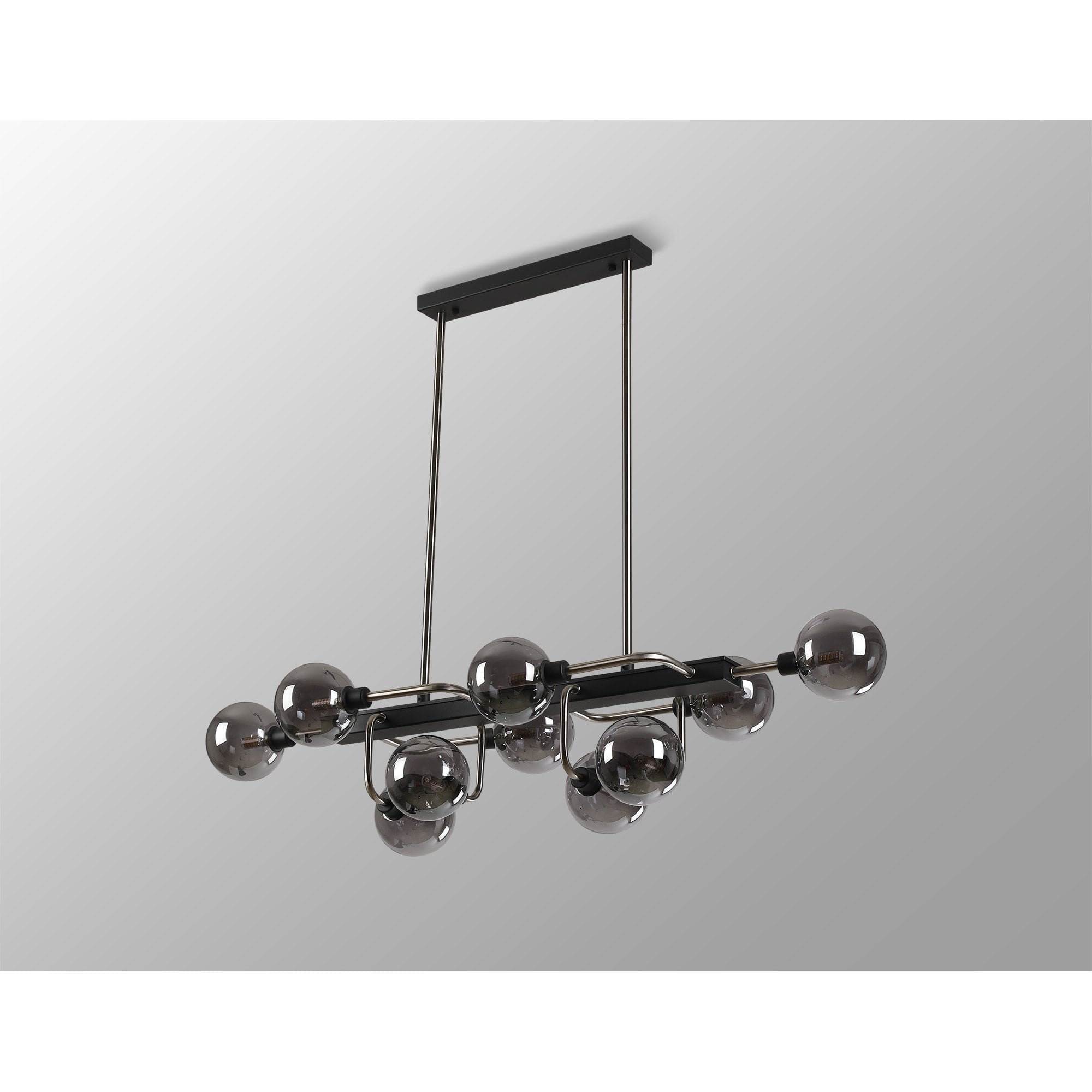 Fabula Appleby 10 Light Fixed Pendant - Graphite, Satin Nickel & Smoke Glass