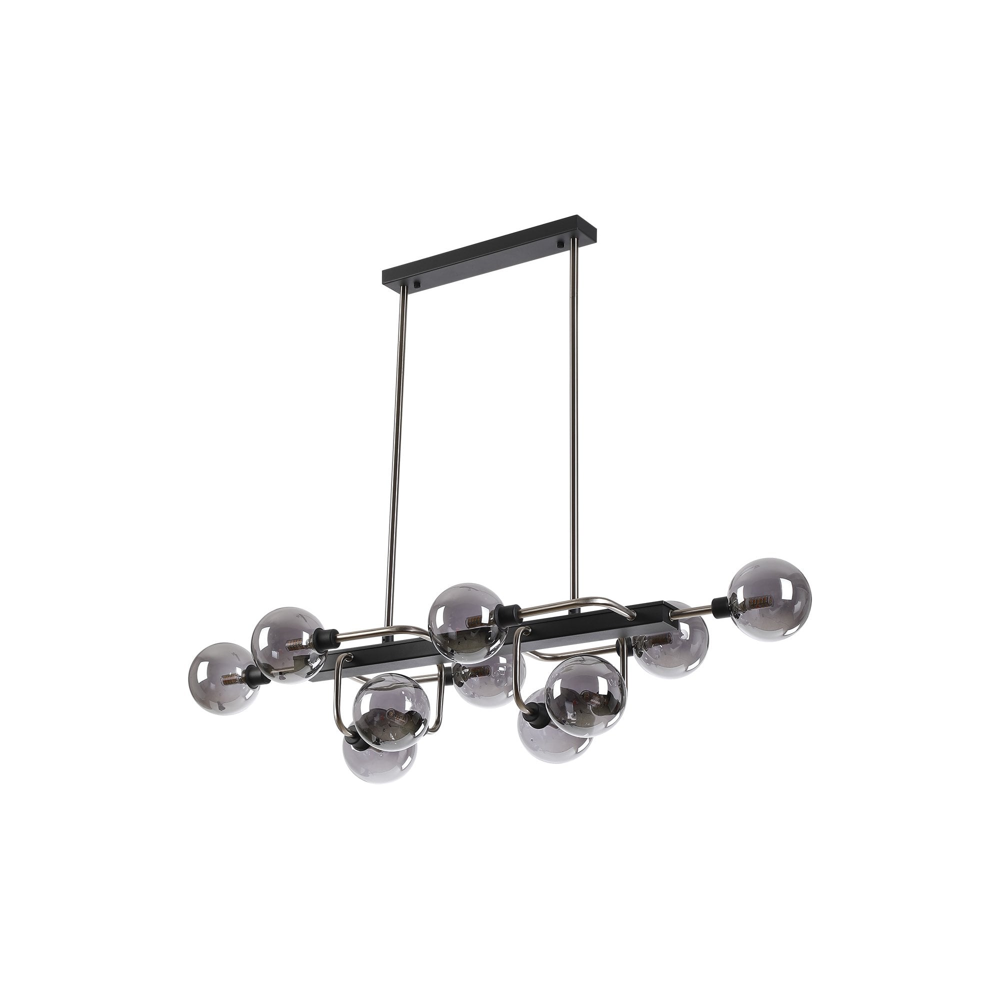Fabula Appleby 10 Light Fixed Pendant - Graphite, Satin Nickel & Smoke Glass