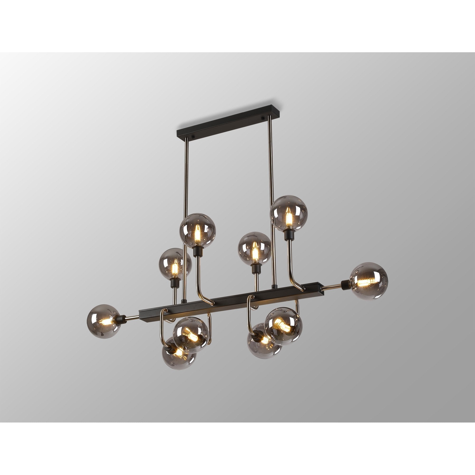 Fabula Appleby 10 Light Fixed Pendant - Graphite, Satin Nickel & Smoke Glass