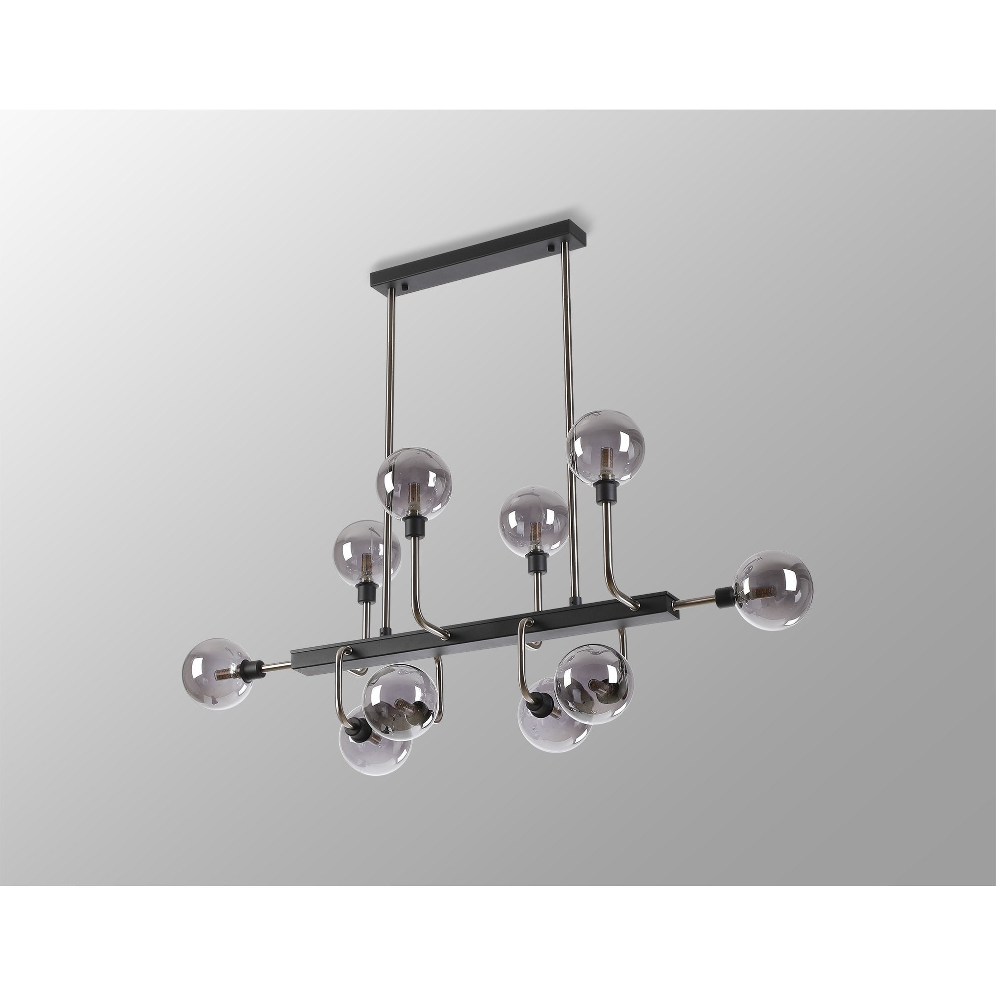 Fabula Appleby 10 Light Fixed Pendant - Graphite, Satin Nickel & Smoke Glass