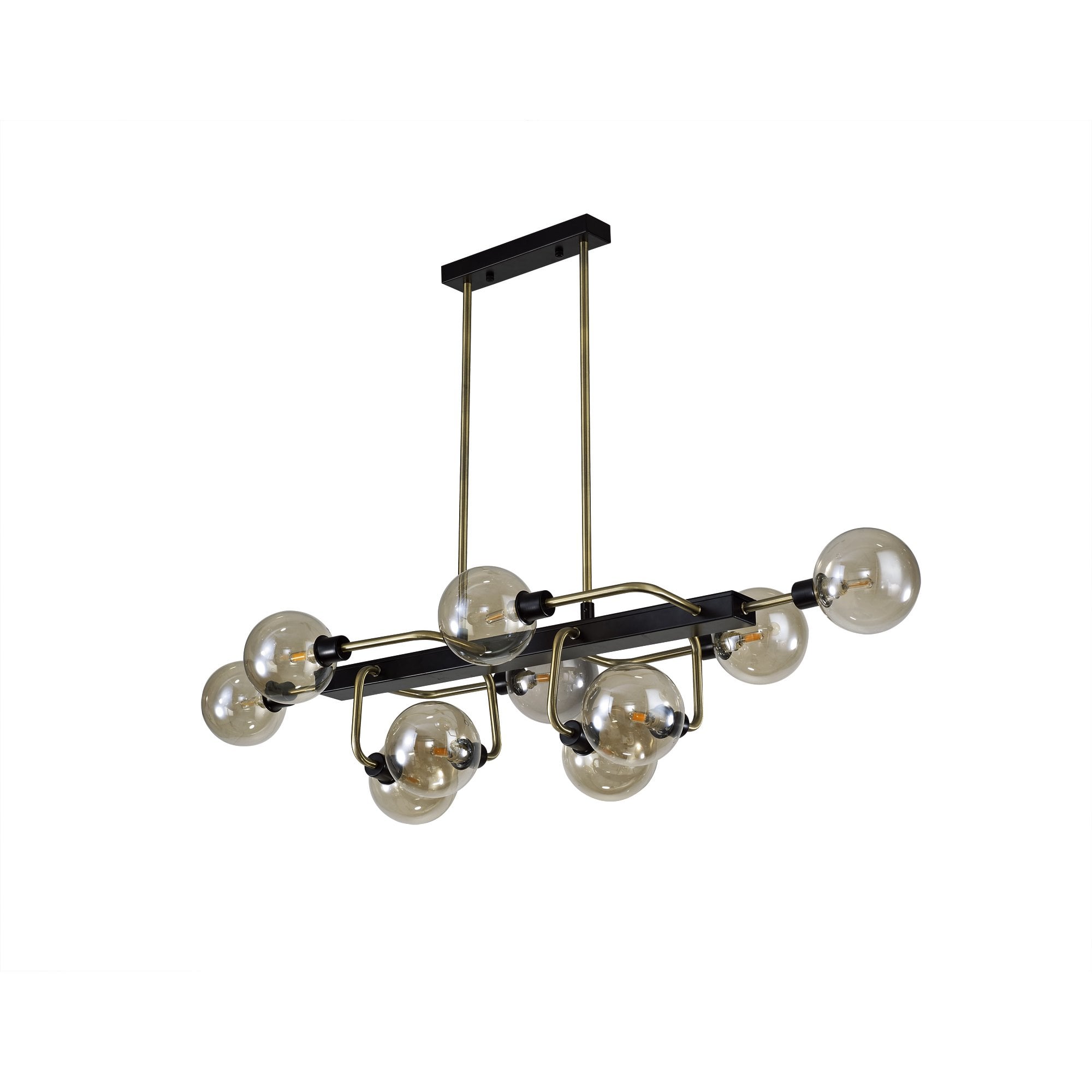 Fabula Appleby 10 Light Fixed Pendant - Matt Black, Antique Brass & Cognac Glass