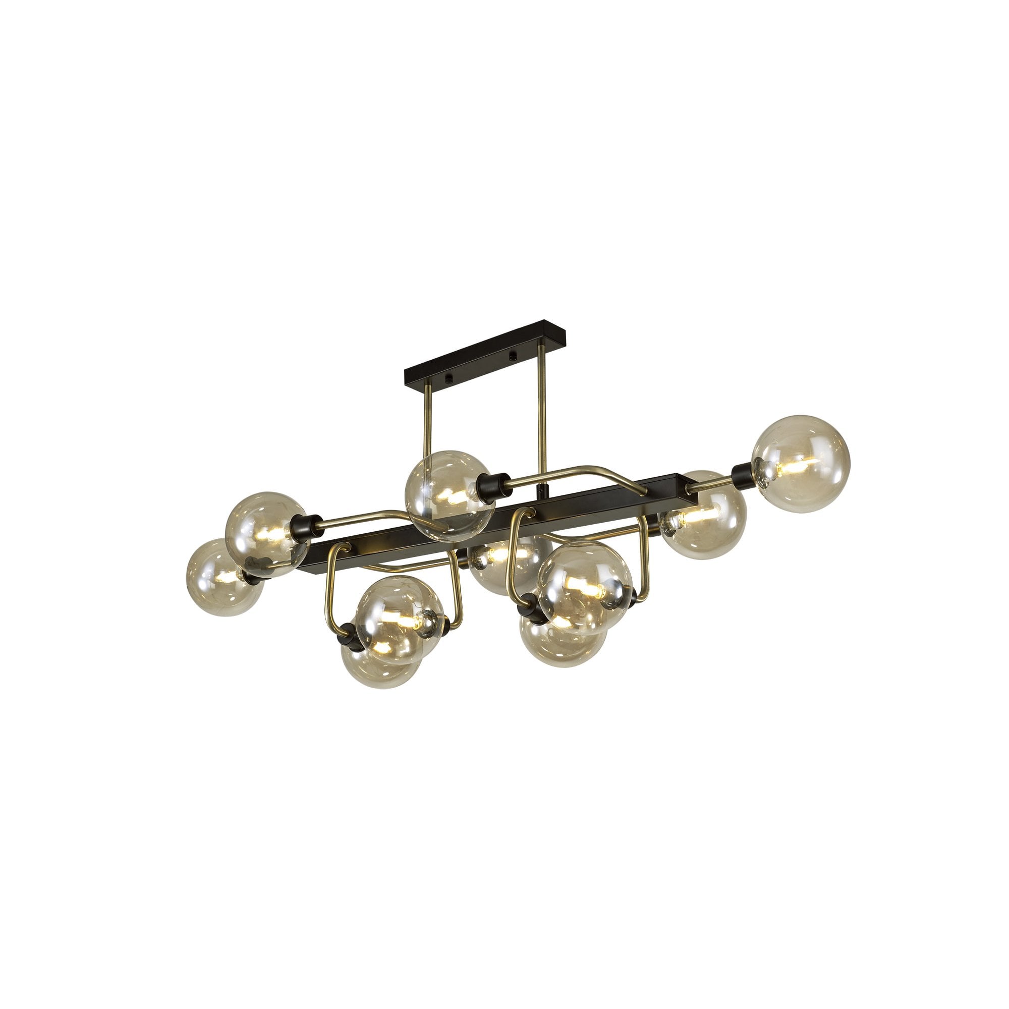 Fabula Appleby 10 Light Fixed Pendant - Matt Black, Antique Brass & Cognac Glass