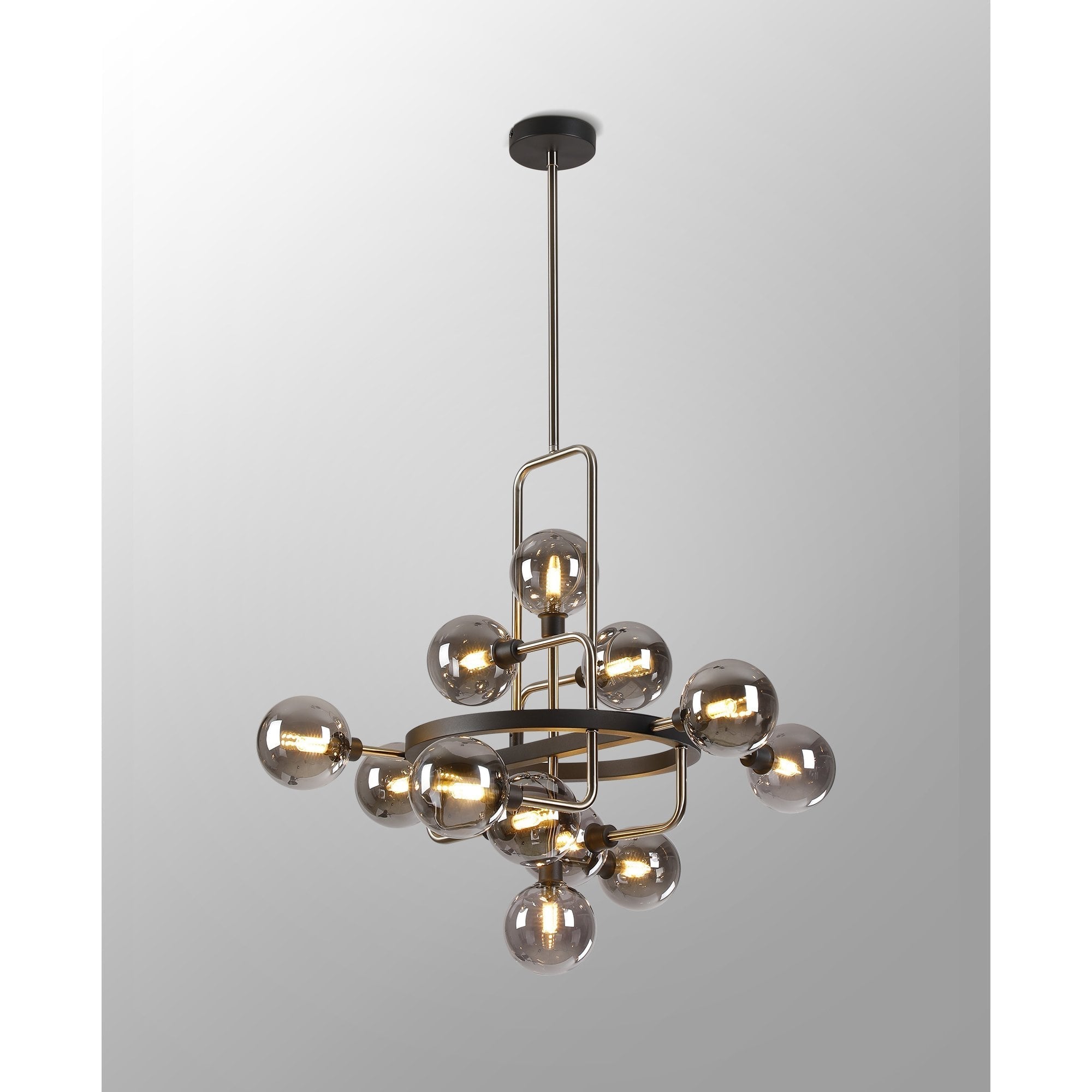 Fabula Appleby 12 Light Fixed Pendant - Graphite, Satin Nickel & Smoke Glass