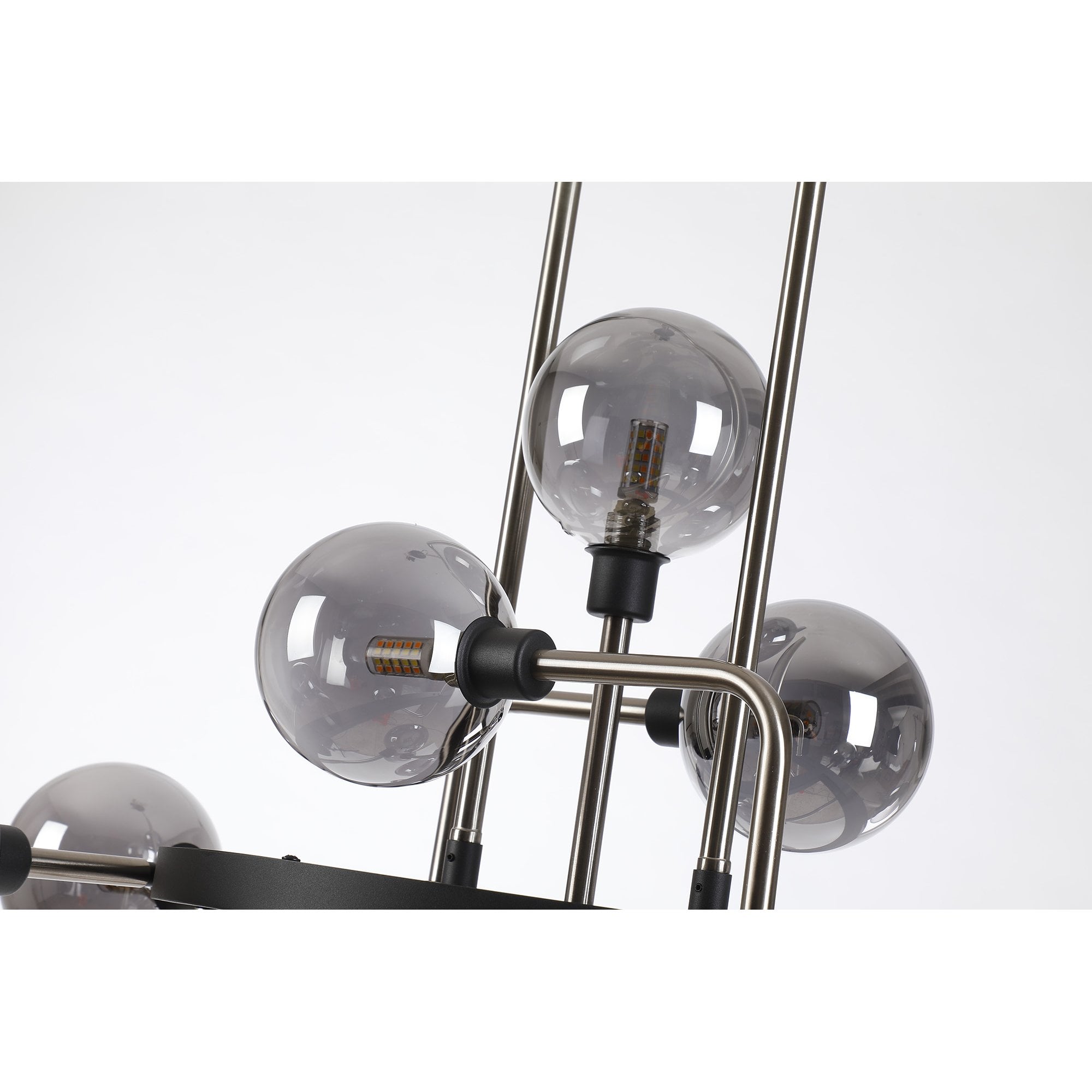 Fabula Appleby 12 Light Fixed Pendant - Graphite, Satin Nickel & Smoke Glass