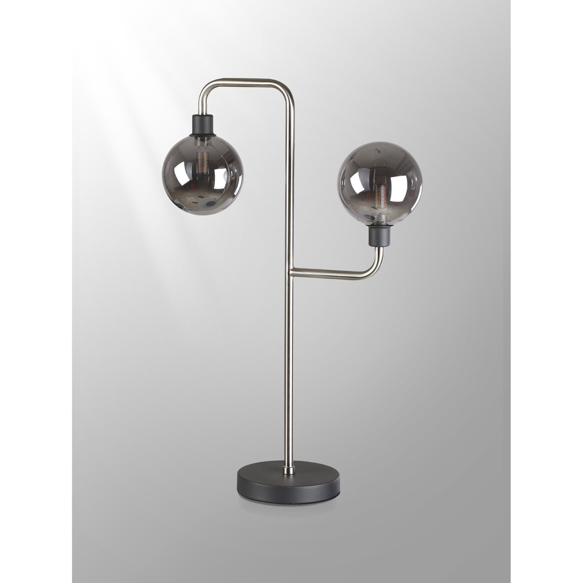 Fabula Appleby 2 Light Table Lamp - Graphite, Satin Nickel & Smoke Glass