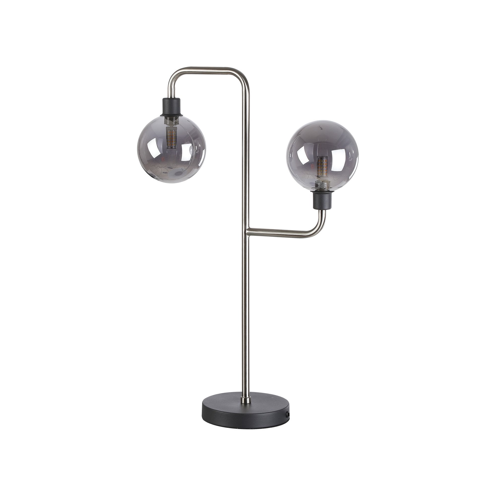 Fabula Appleby 2 Light Table Lamp - Graphite, Satin Nickel & Smoke Glass