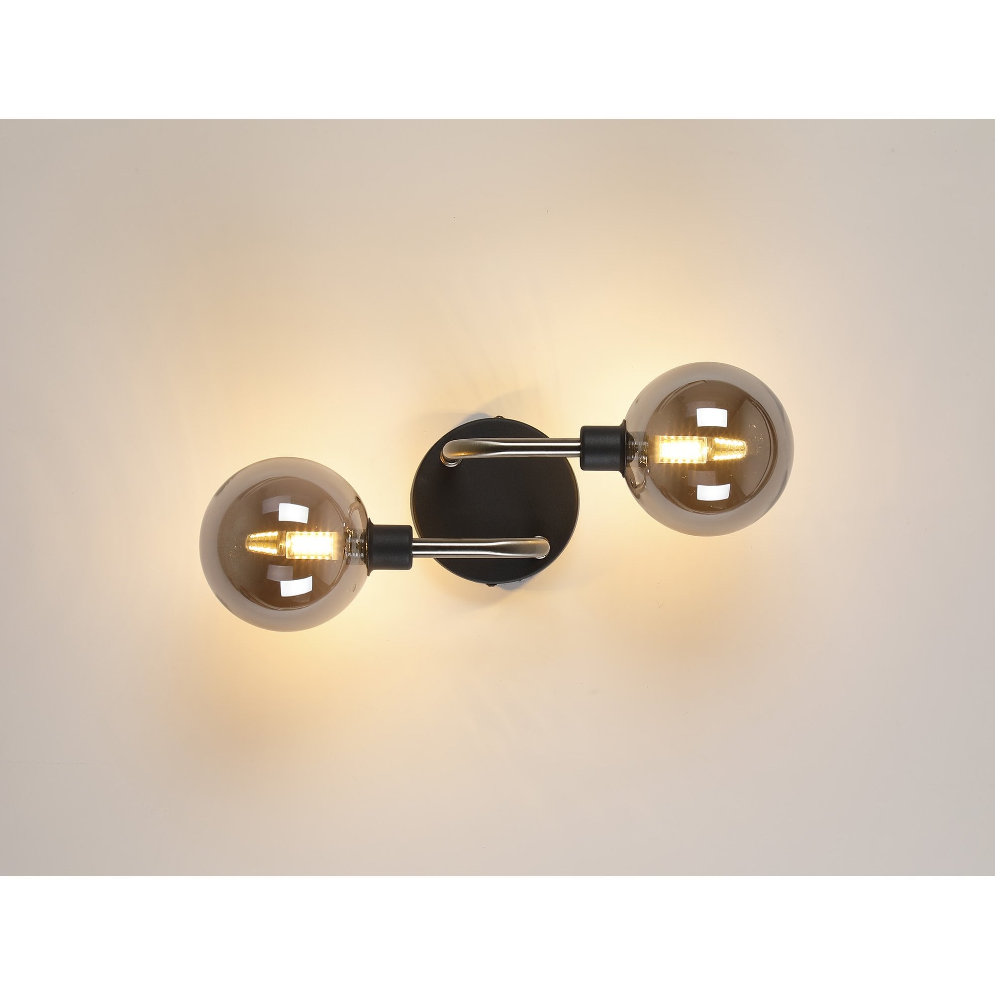 Fabula Appleby 2 Light Wall Lamp - Graphite, Satin Nickel & Smoke Glass
