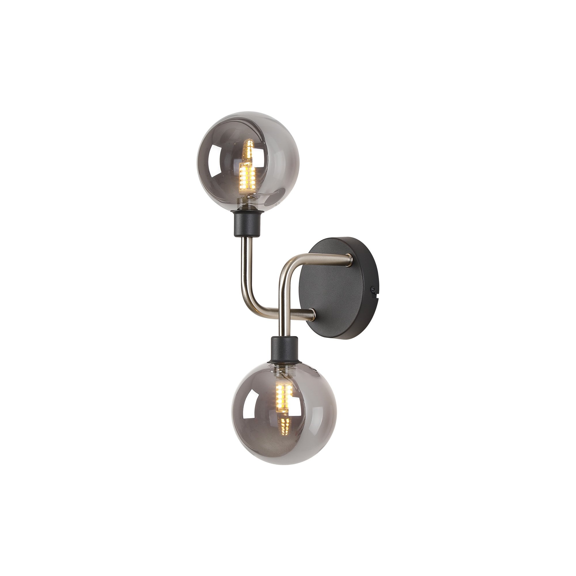 Fabula Appleby 2 Light Wall Lamp - Graphite, Satin Nickel & Smoke Glass
