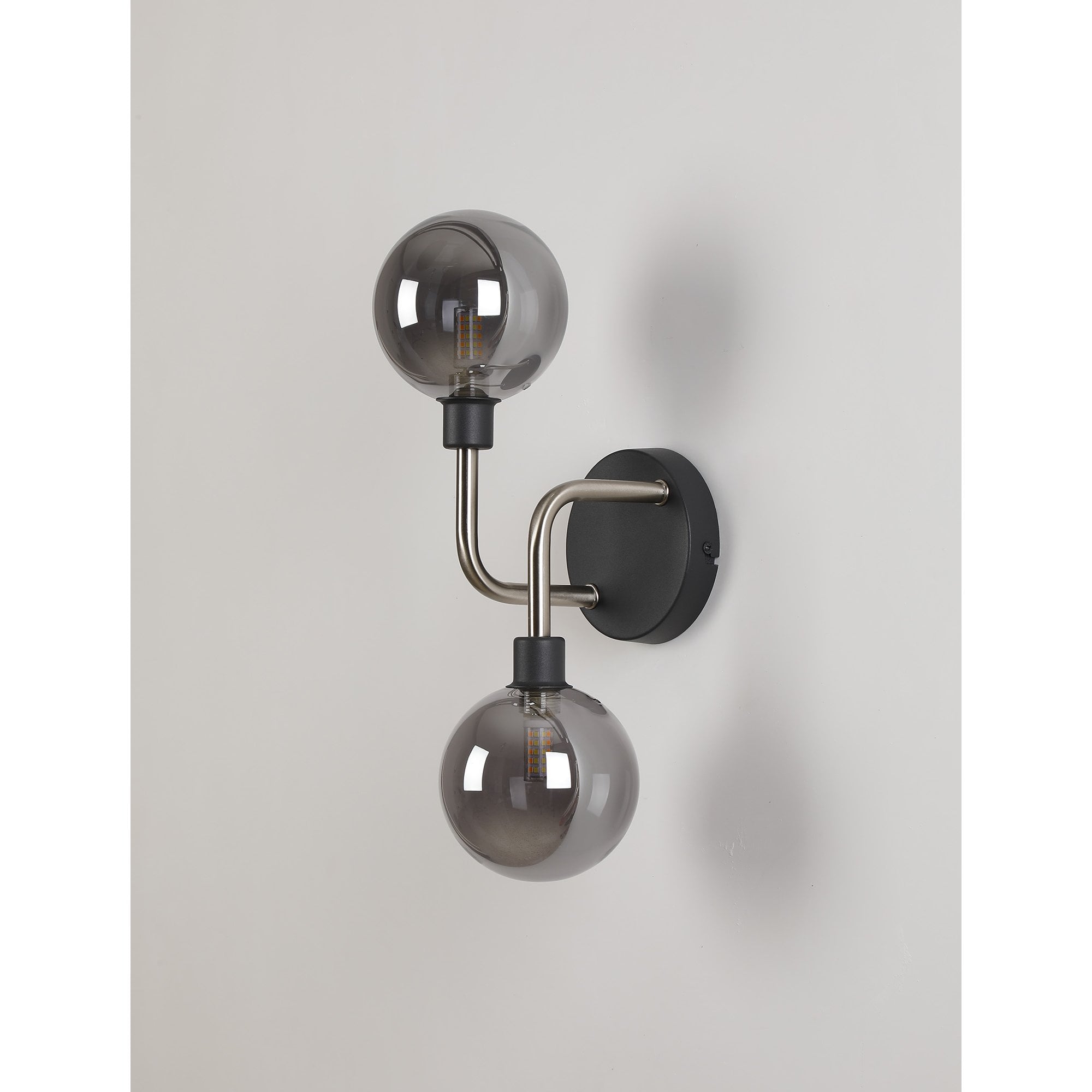 Fabula Appleby 2 Light Wall Lamp - Graphite, Satin Nickel & Smoke Glass