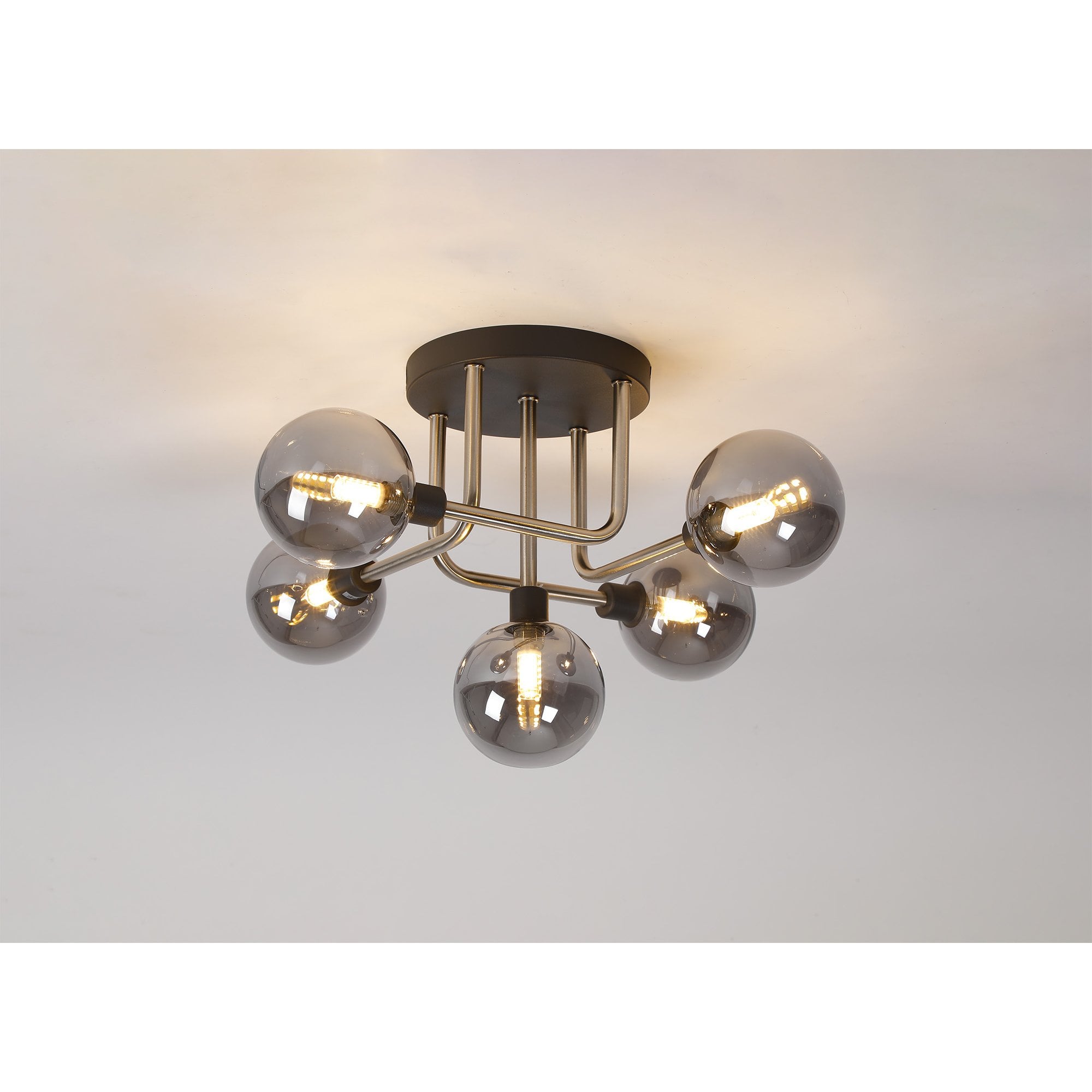 Fabula Appleby 5 Light Flush Light - Graphite, Satin Nickel & Smoke Glass