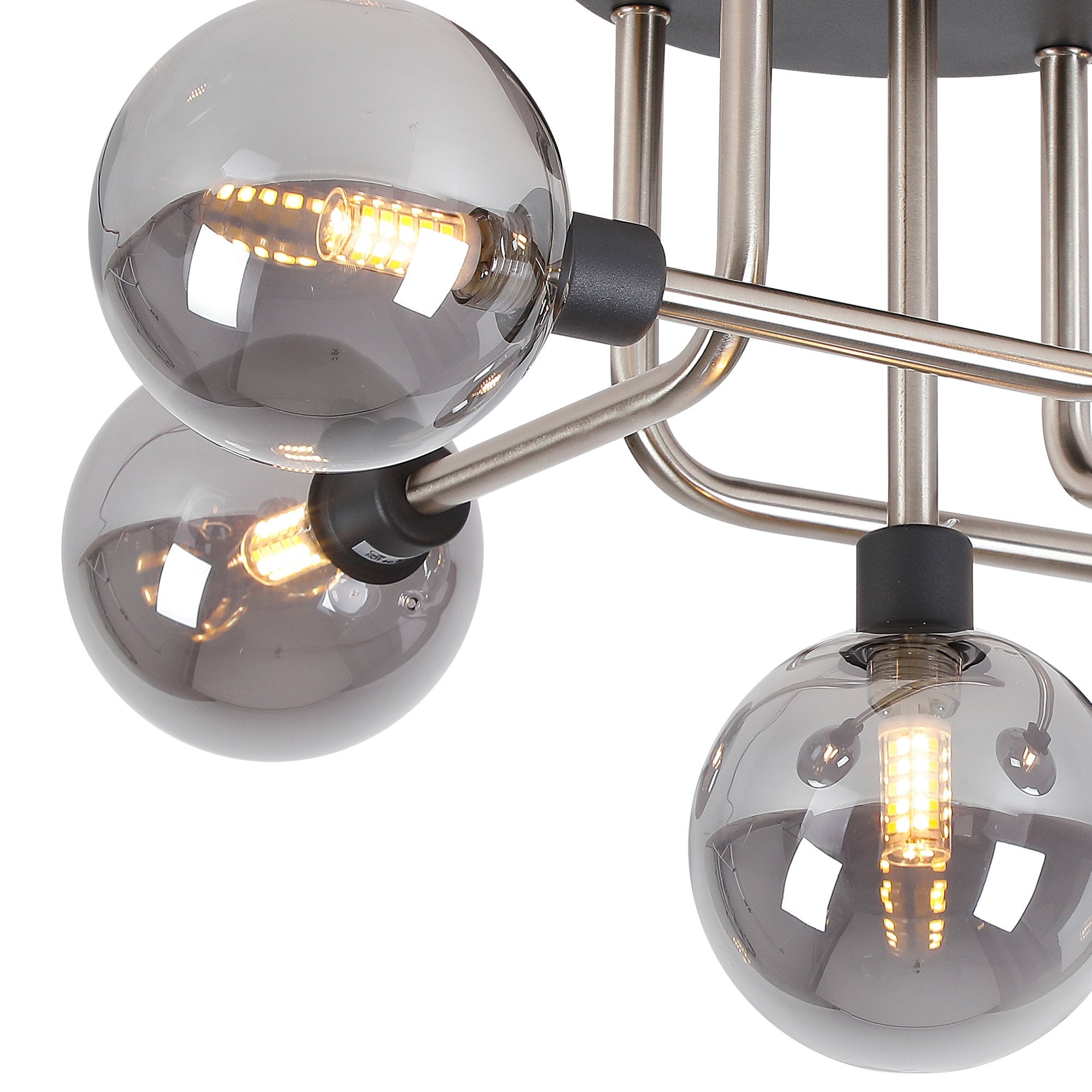 Fabula Appleby 5 Light Flush Light - Graphite, Satin Nickel & Smoke Glass