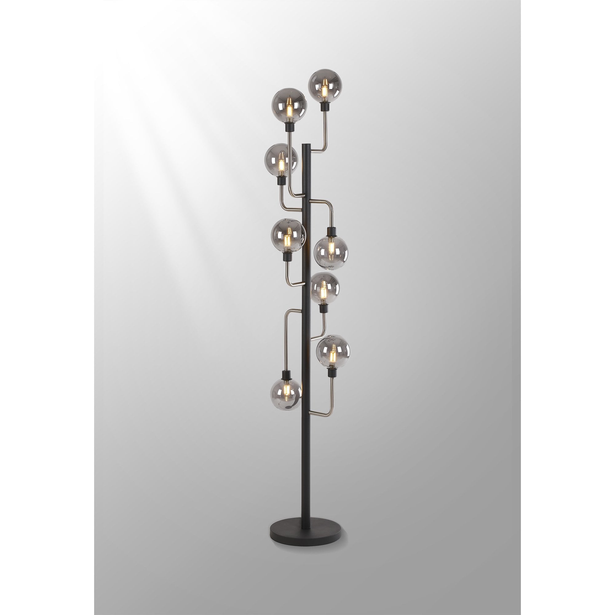 Fabula Appleby 8 Light Floor Lamp - Graphite, Satin Nickel & Smoke Glass