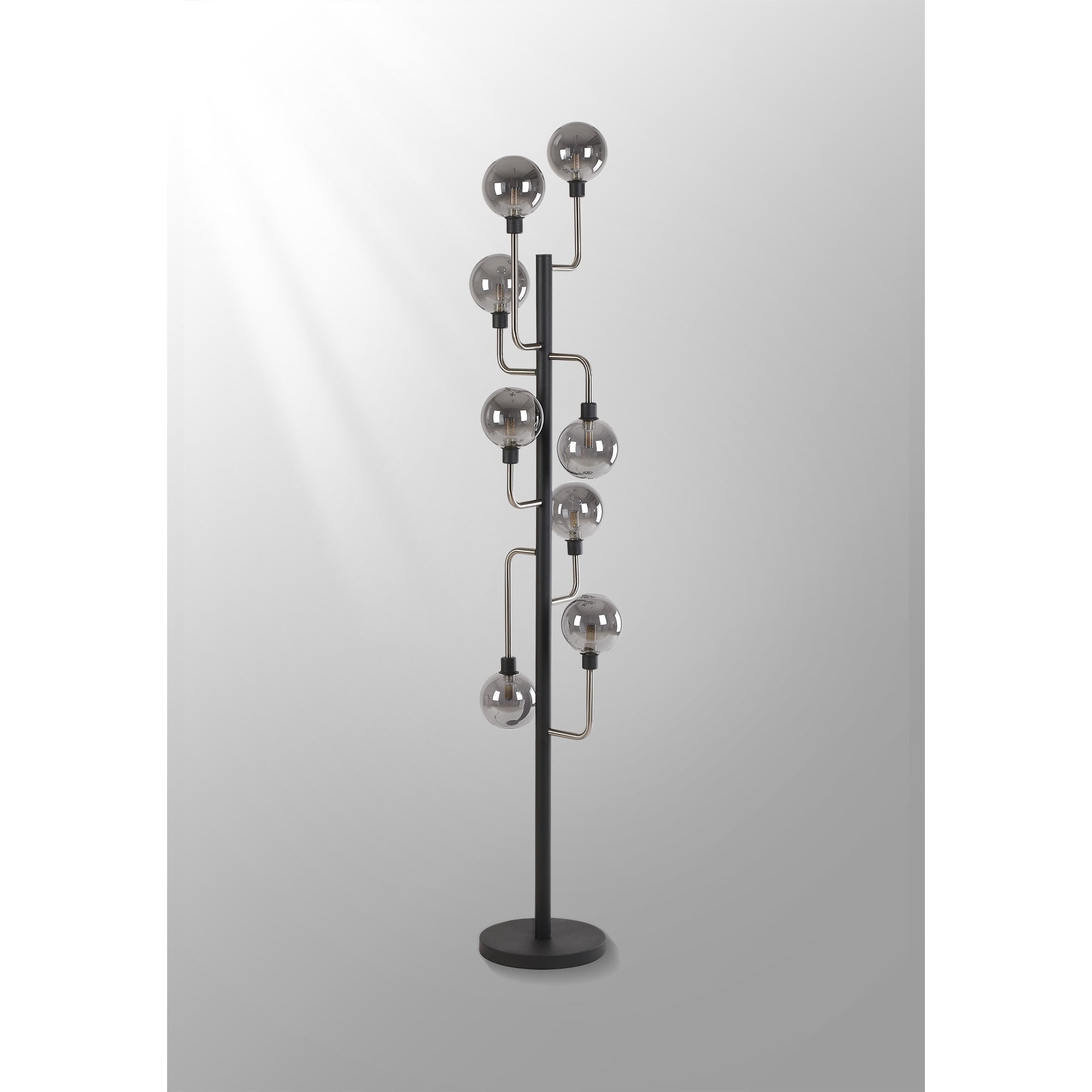 Fabula Appleby 8 Light Floor Lamp - Graphite, Satin Nickel & Smoke Glass
