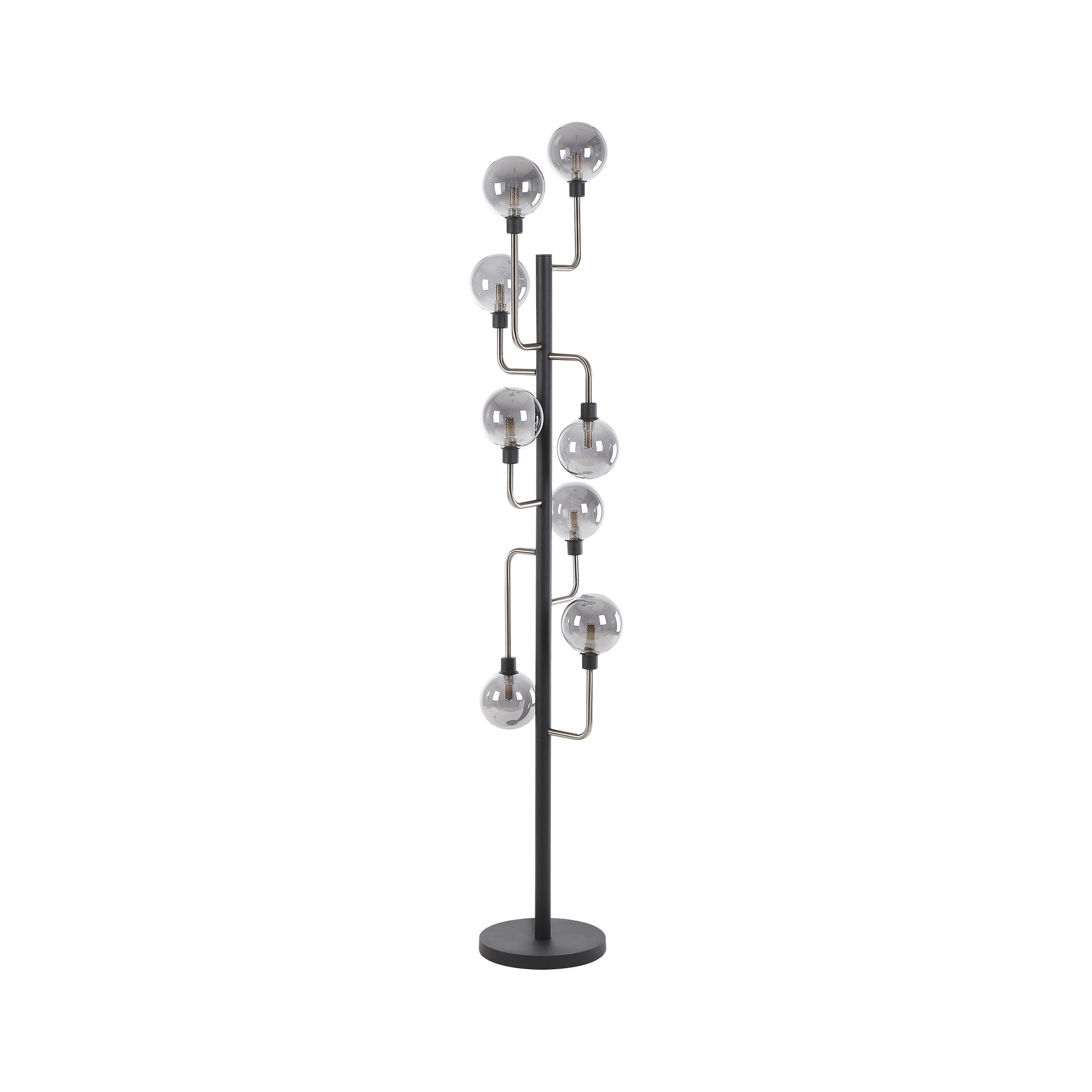 Fabula Appleby 8 Light Floor Lamp - Graphite, Satin Nickel & Smoke Glass