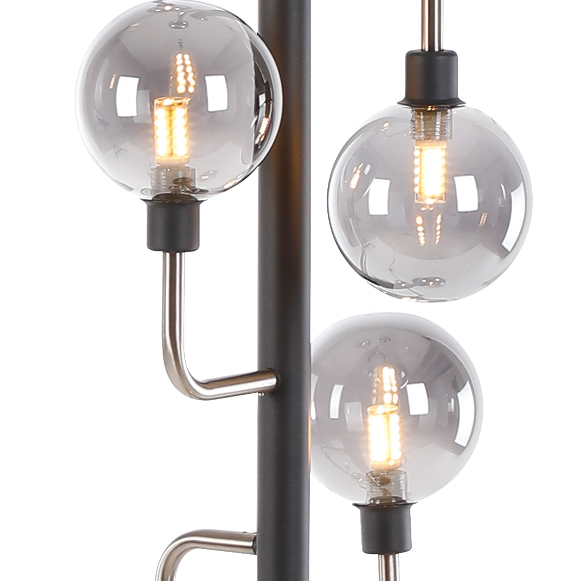 Fabula Appleby 8 Light Floor Lamp - Graphite, Satin Nickel & Smoke Glass