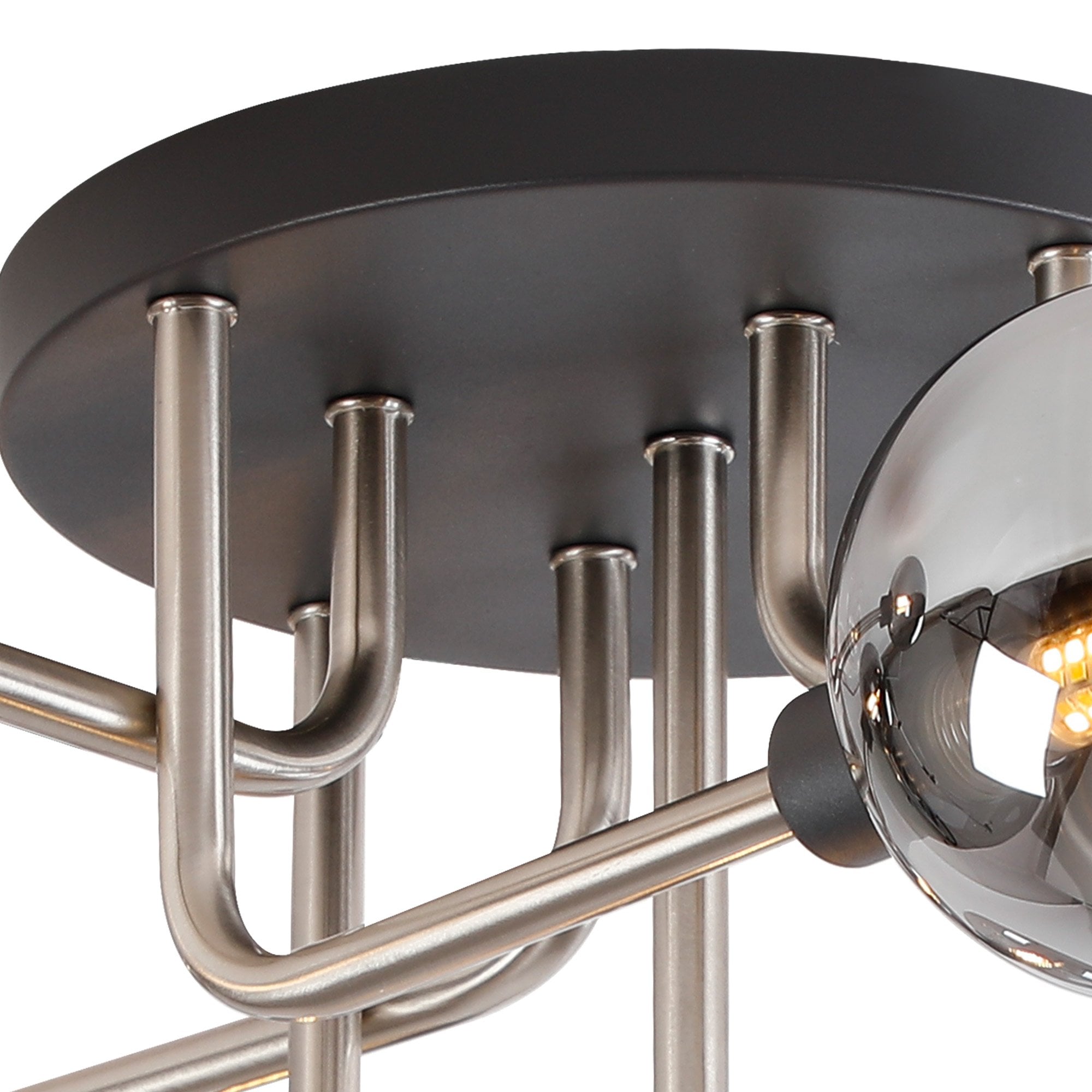 Fabula Appleby 9 Light Flush Light - Graphite, Satin Nickel & Smoke Glass