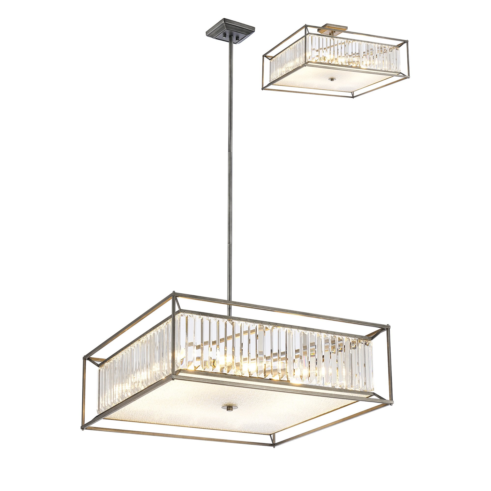 Fabula Arabia 12 Light Fixed Pendant/Semi-Flush Light - Pewter, Clear & Grain Glass